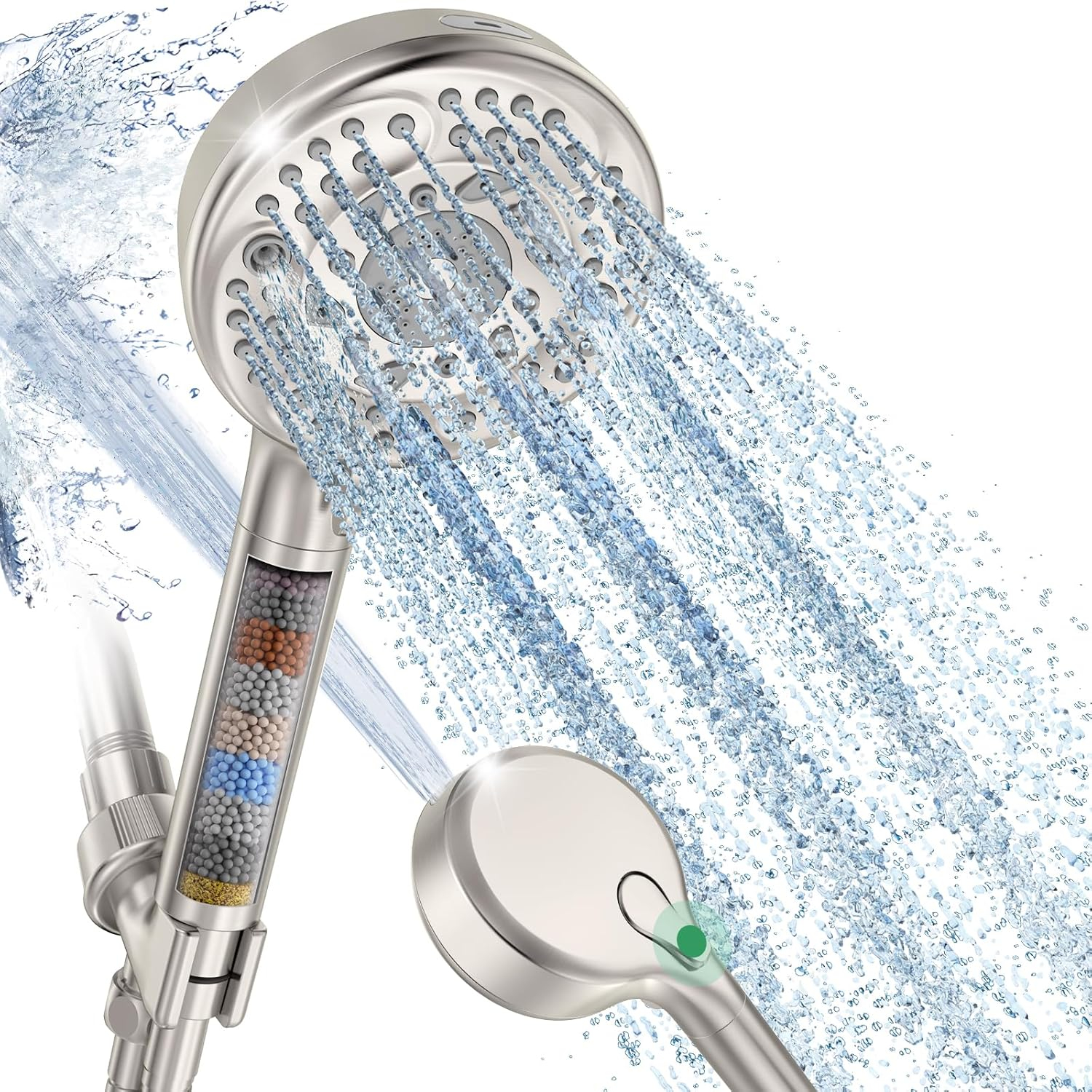 Chrome Handheld Shower Head with Adjustable Height and Filter