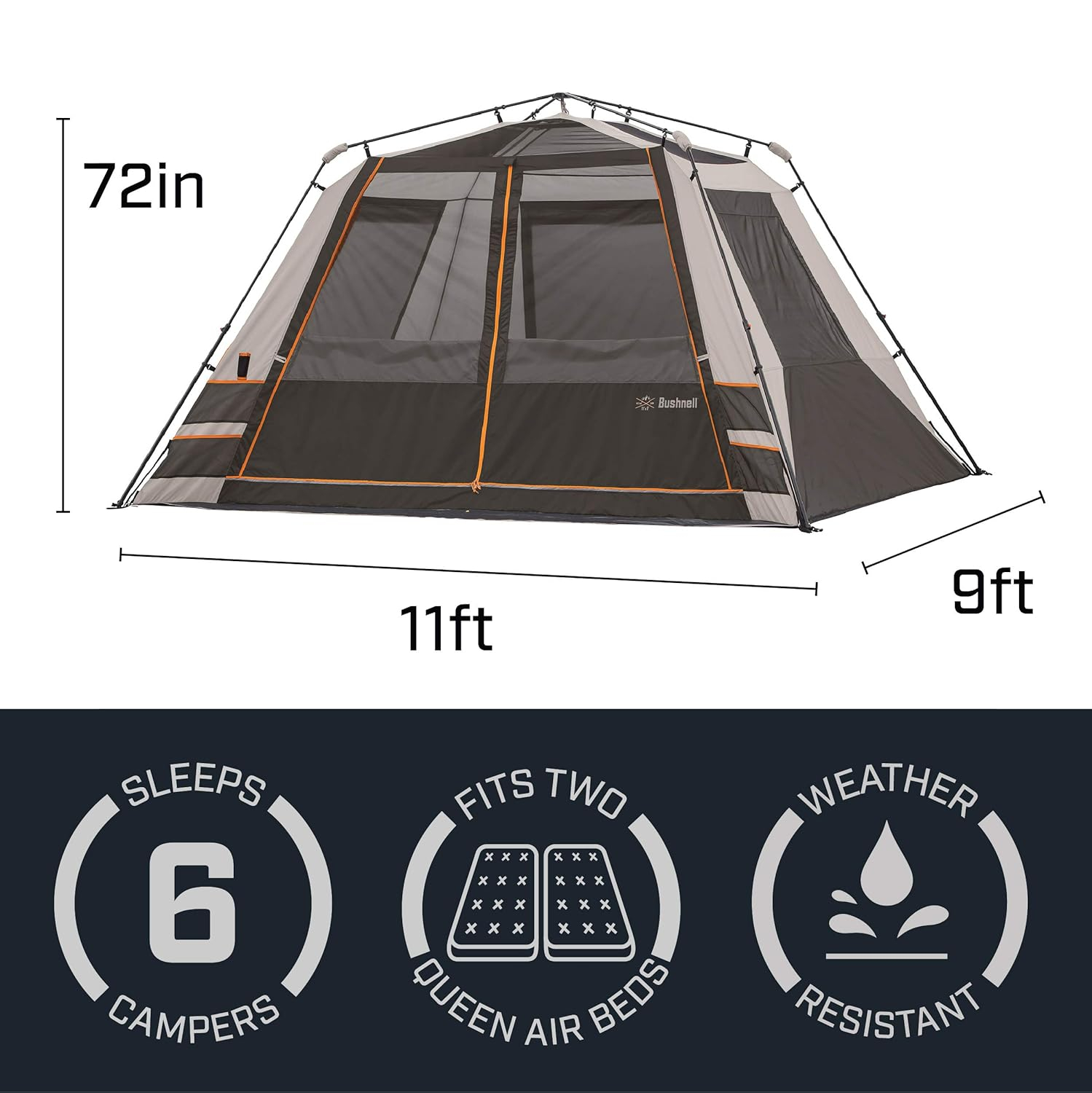 Gray 6-Person Three-Season Instant Cabin Tent with Carry Bag