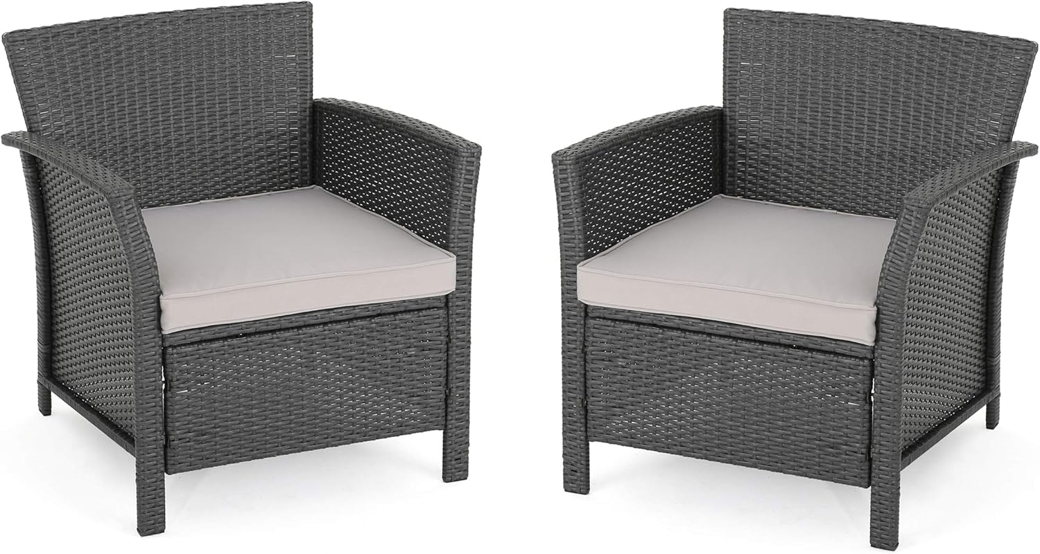 GDF Studio Raina Outdoor Wicker Club Chairs with Cushion, Set of 2, Gray and Light Gray