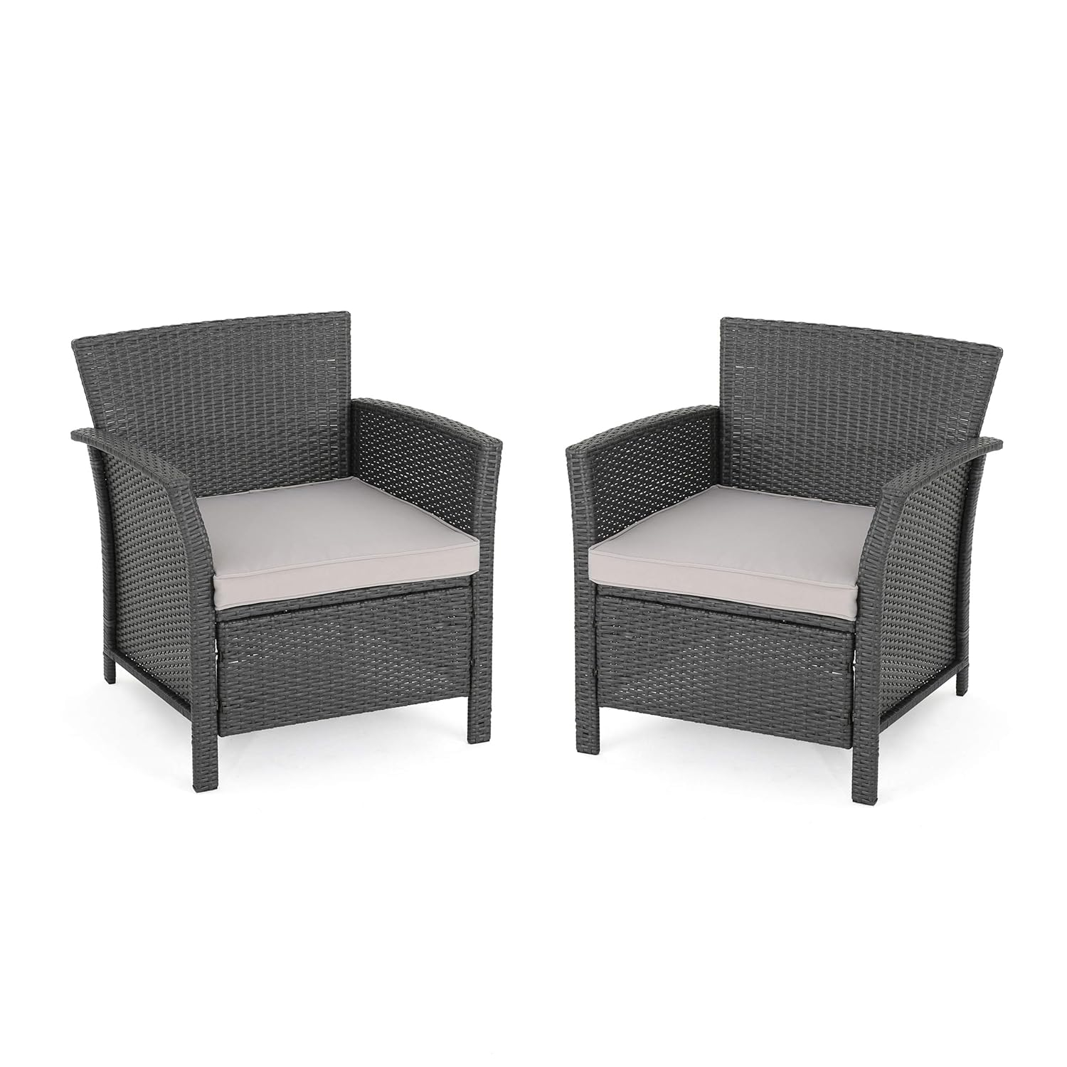 GDF Studio Raina Outdoor Wicker Club Chairs with Cushion, Set of 2, Gray and Light Gray