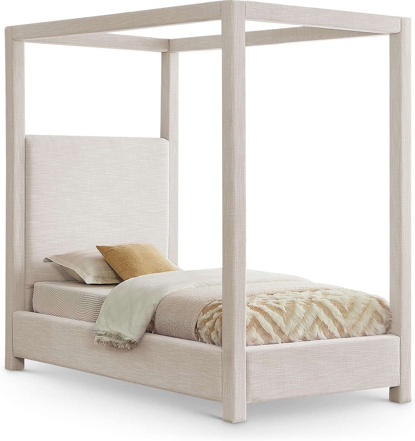 Meridian Furniture Emerson Cream Linen Textured Fabric Queen Bed