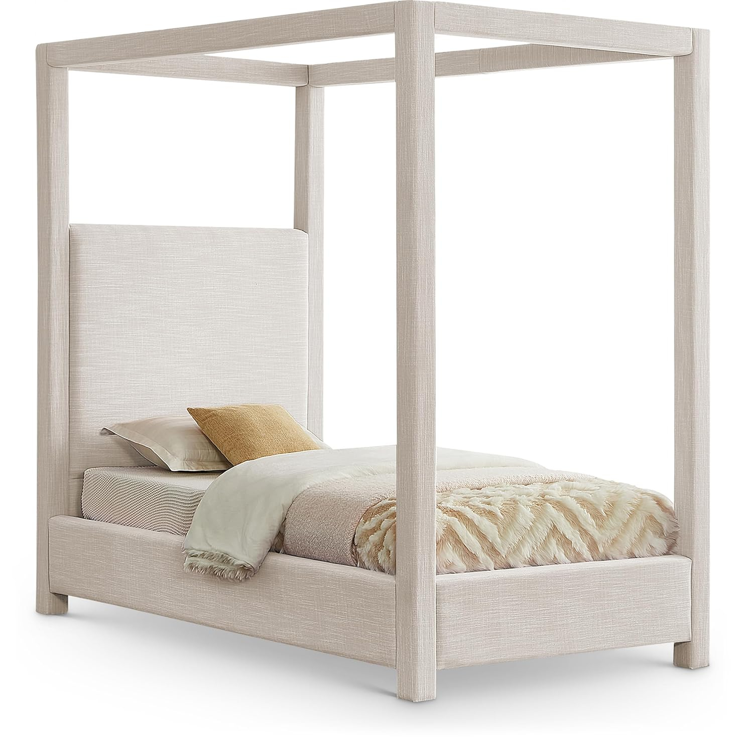 Meridian Furniture Emerson Cream Linen Textured Fabric Queen Bed
