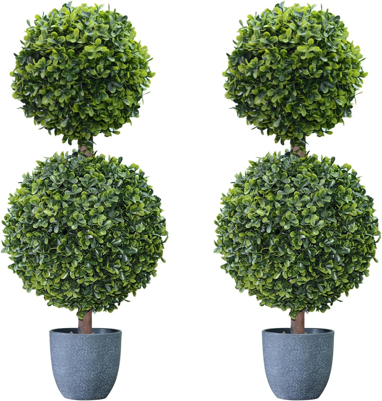 22’’ Faux Boxwood Topiary Ball Tree Set of 2, Artificial Plants Outdoor Weather Resistant, Cement-Filled Potted Bushes, Evergreen Topiary Trees Artificial for Porch Decoration Indoor Outdoor