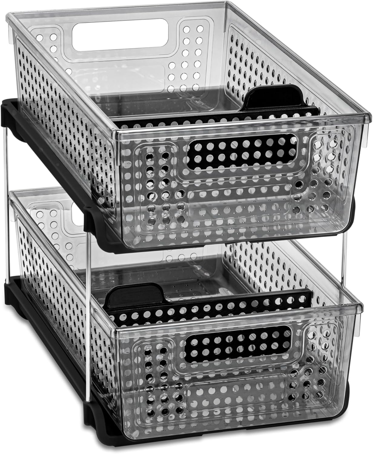 madesmart 2-Tier Organizer Multi-Purpose Slide-Out Storage with Handles and Dividers for Home and Bath, Pack of 1, Carbon