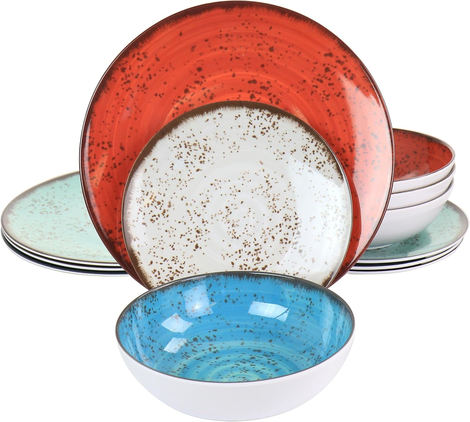 Elama Pryce 12 Piece Melamine Dinnerware Set is Assorted Colors
