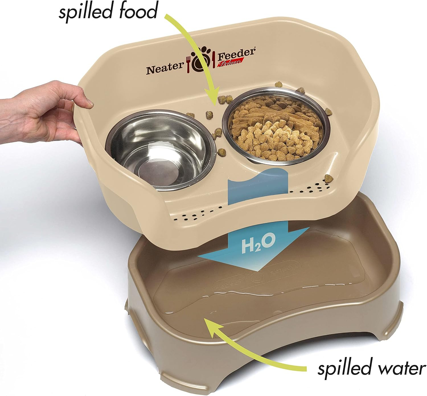 Neater Pets Neater Feeder Deluxe With Leg Extensions Mess-Proof Elevated Food & Water Bowls for Small Dogs, Cappuccino