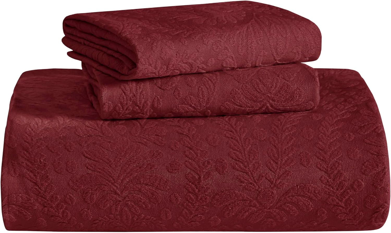 Superior 3 Piece Aspen Cotton Blend Burgundy Bedspread Set, Queen