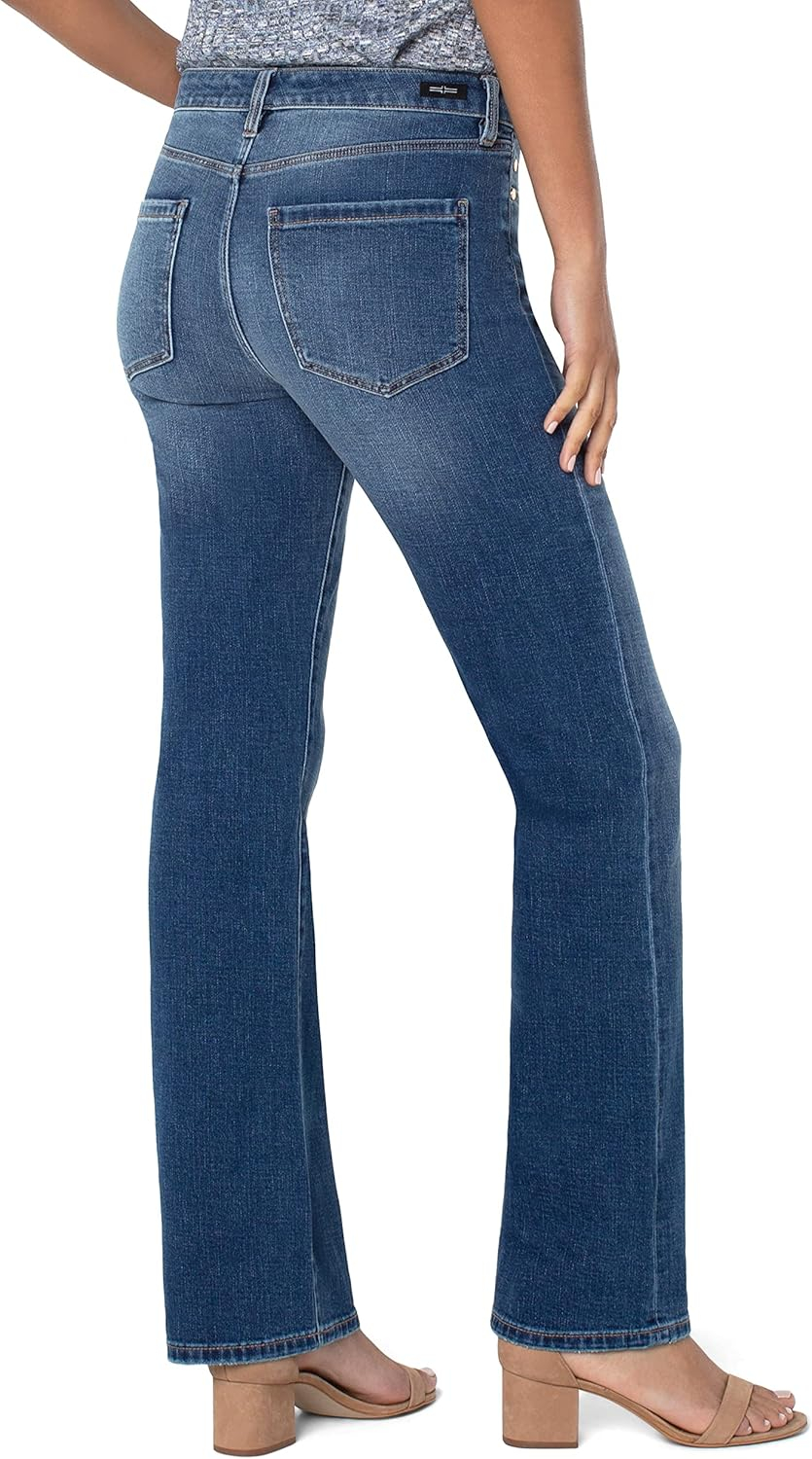 Mid Rise Blue Cotton Blend Bootcut Jeans