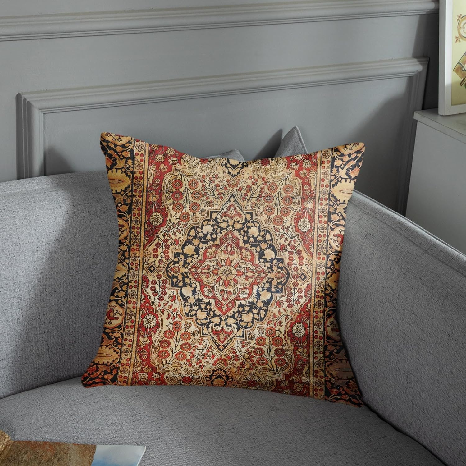 Sanwarm Throw Pillow Covers Home Decor Set of 4 Pillow Cases Decorative 18 x 18 Inches Cushion Couch Sofa Pillowcases Turkey Kilim Ancient Antique