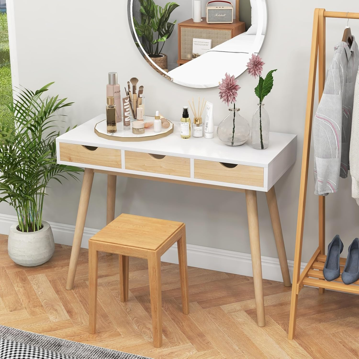 Canddidliike Computer Desk with 3 Drawers and Solid Rubber Wood Legs for Home Office, Gaming Desk, Gaming Computer Desks for Study,Working,Writing