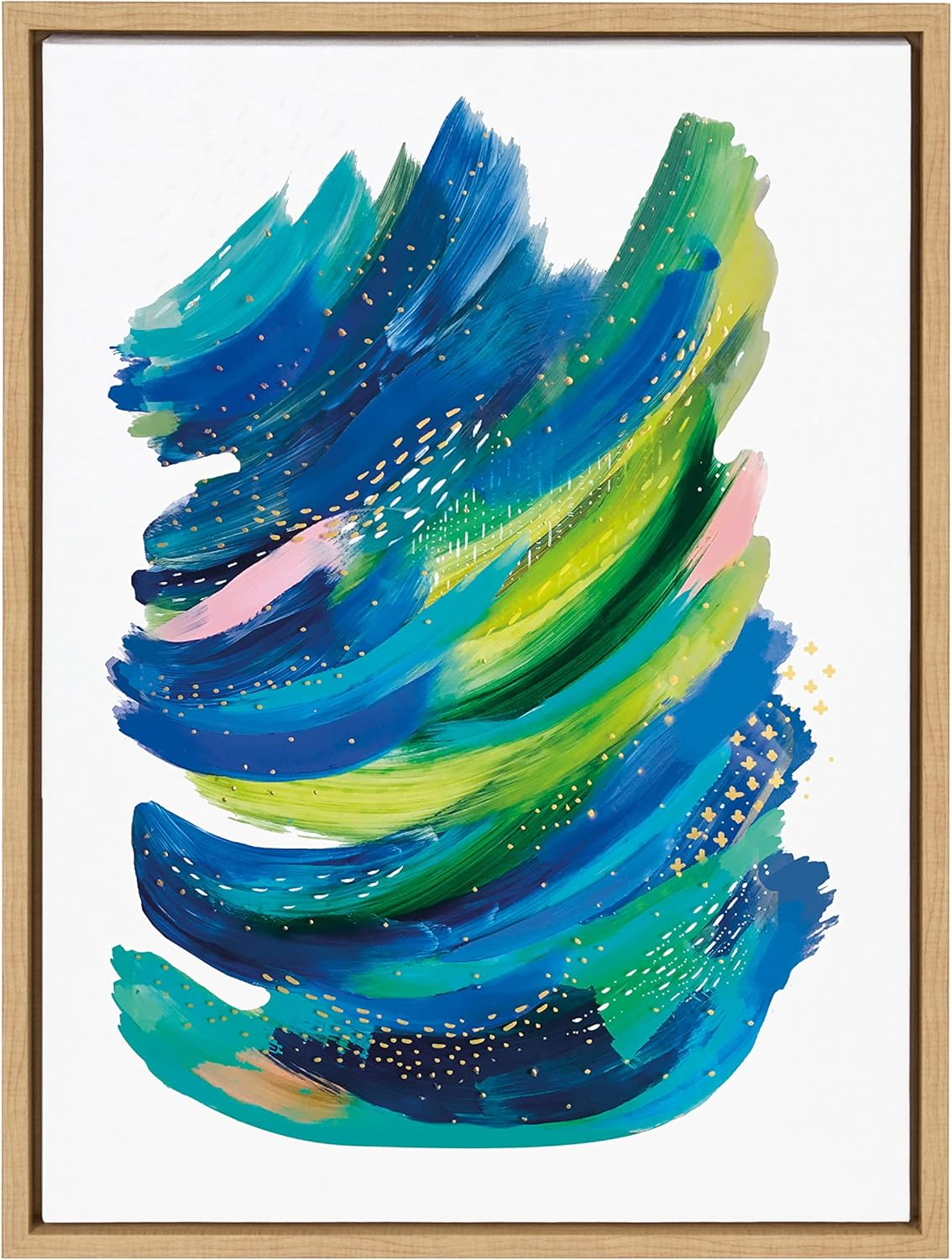 Kate and Laurel Sylvie Bright Abstract 2 Framed Canvas Wall Art by Jessi Raulet of Ettavee, 18x24 Natural, Modern Colorful Brushstrokes Art for Wall