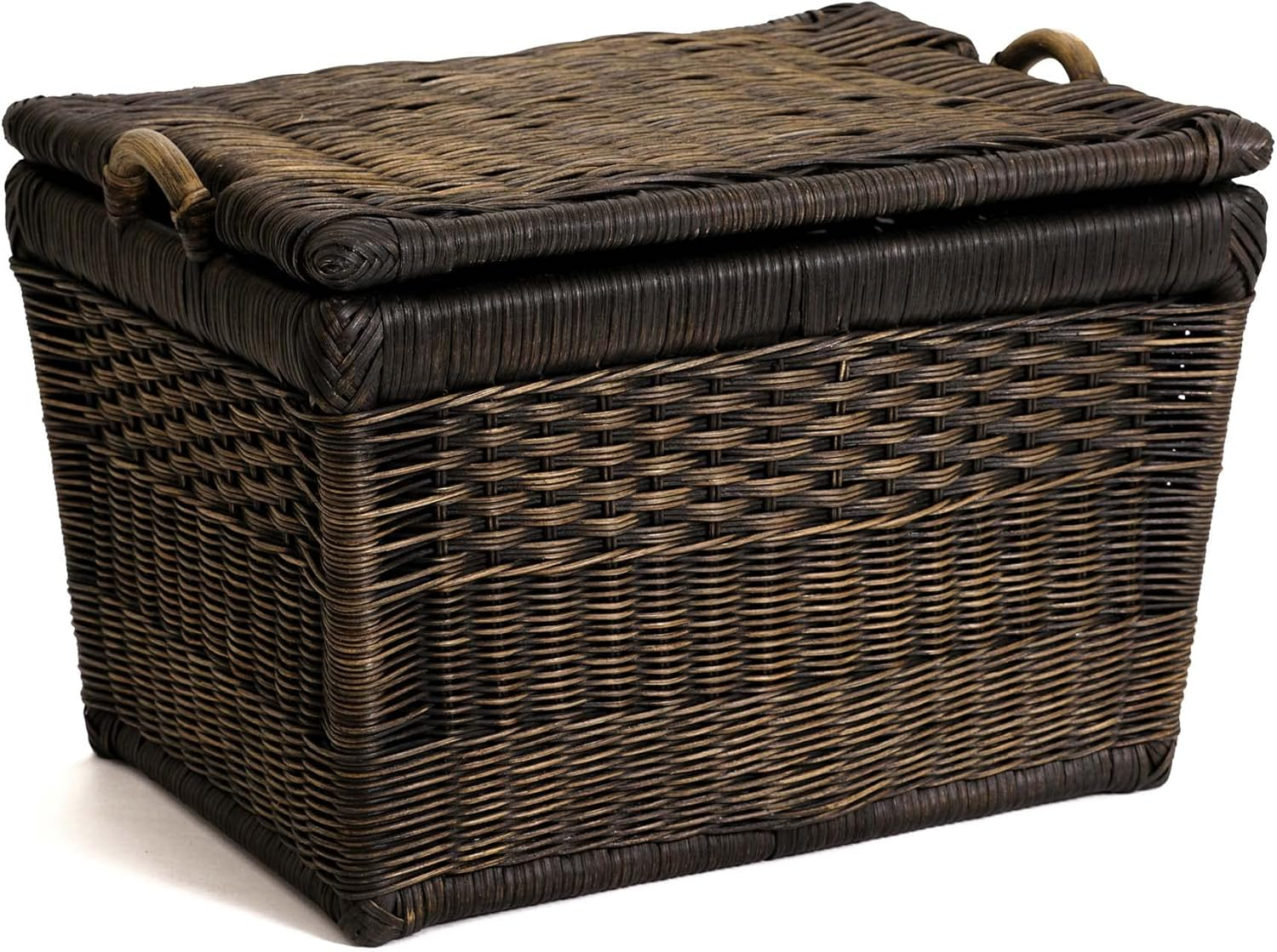 Medium Serene Grey Wicker Rectangular Storage Basket with Lift-Off Lid