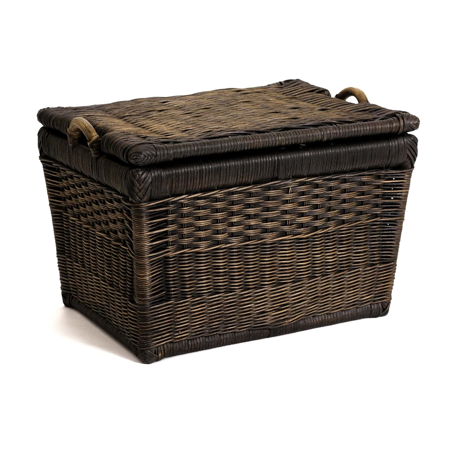 Medium Serene Grey Wicker Rectangular Storage Basket with Lift-Off Lid