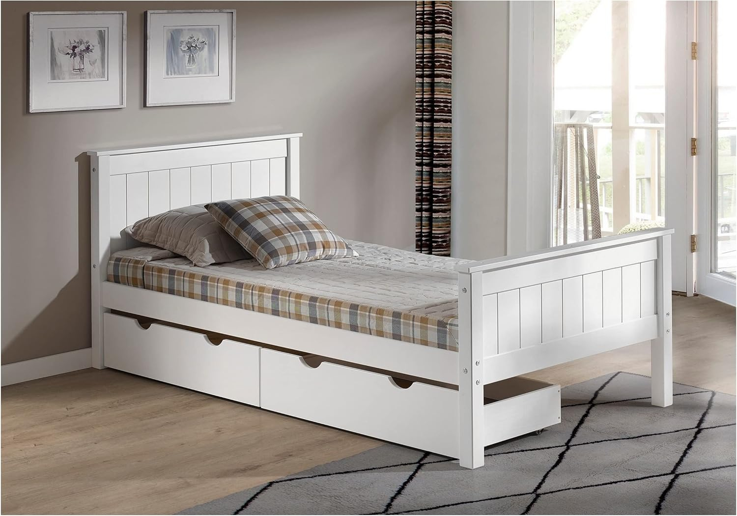 Alaterre Harmony Twin Bed with Storage Drawers, White