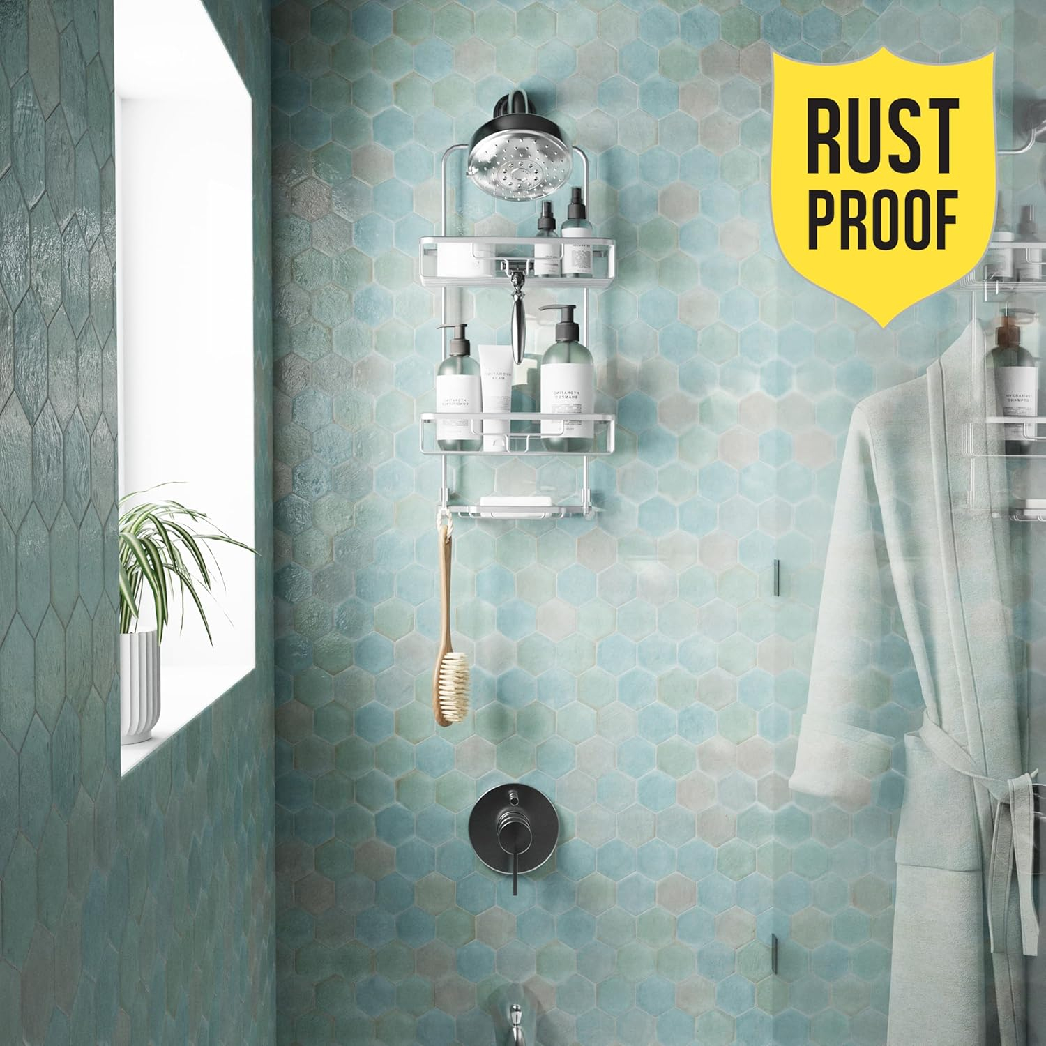 NeverRust Rustproof Aluminum Large Over-the-Shower Caddy in Satin Chrome
