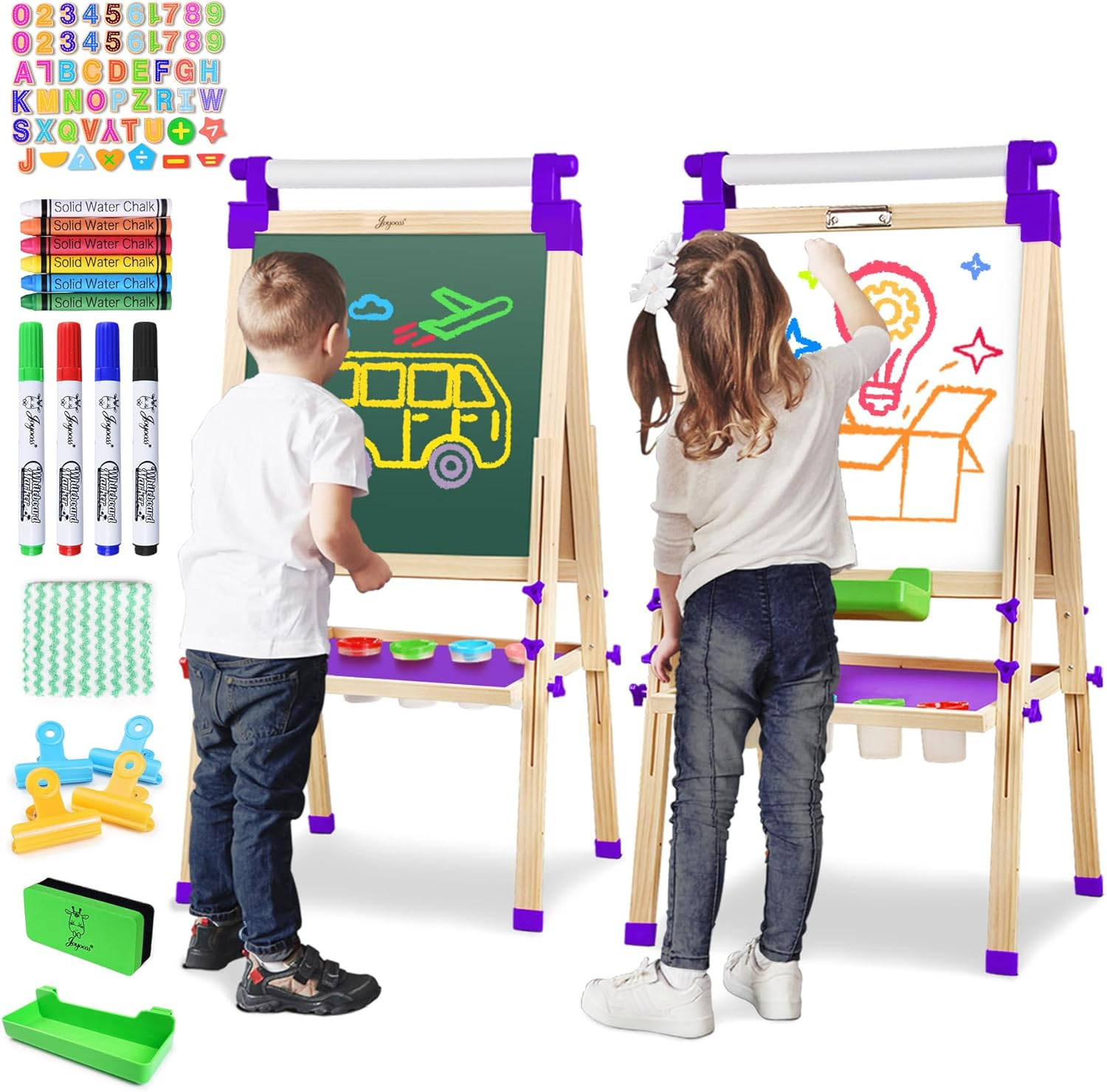 Joyooss Kids Double-Sided Adjustable Whiteboard & Chalkboard Wooden Art Easel