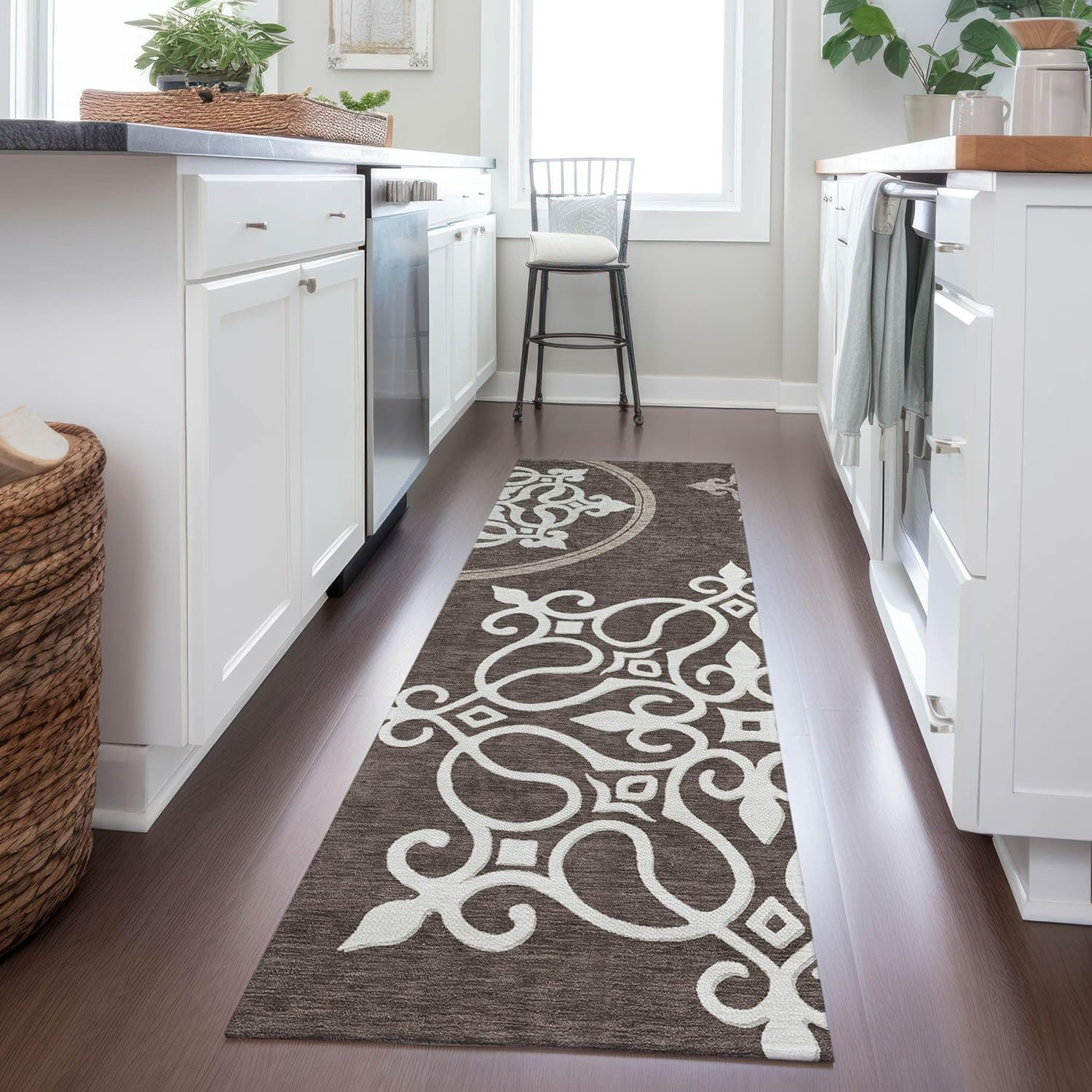Chocolate and Beige Medallion Synthetic Runner Rug