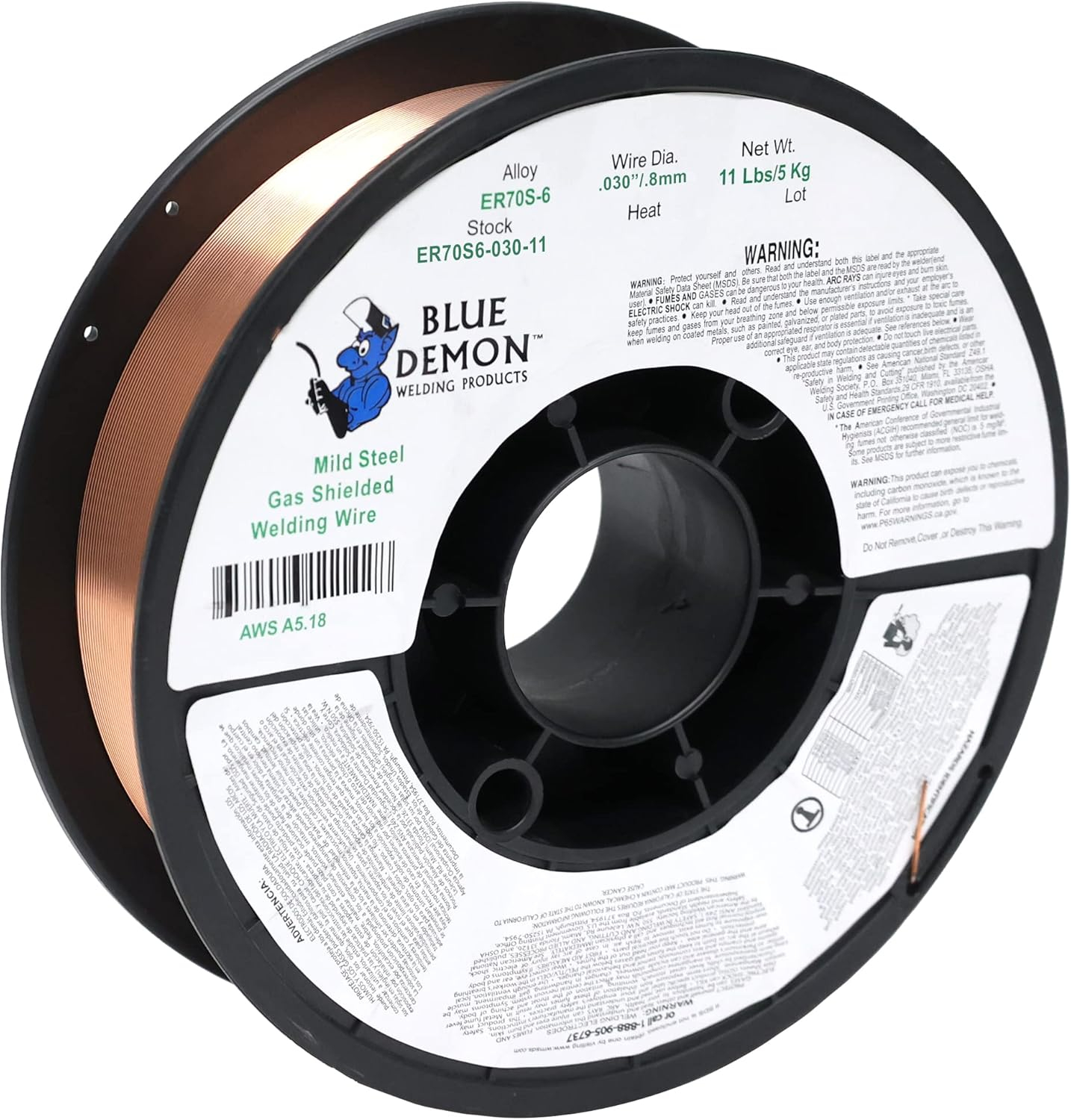 Blue Demon ER70S6 MIG/GMAW Carbon Steel Welding Wire, All Position, Low Spatter, Formulated to Provide Porosity-Free, X-Ray Quality Welds even on Dirty/Rusty Steel (.030" 11# Spool)