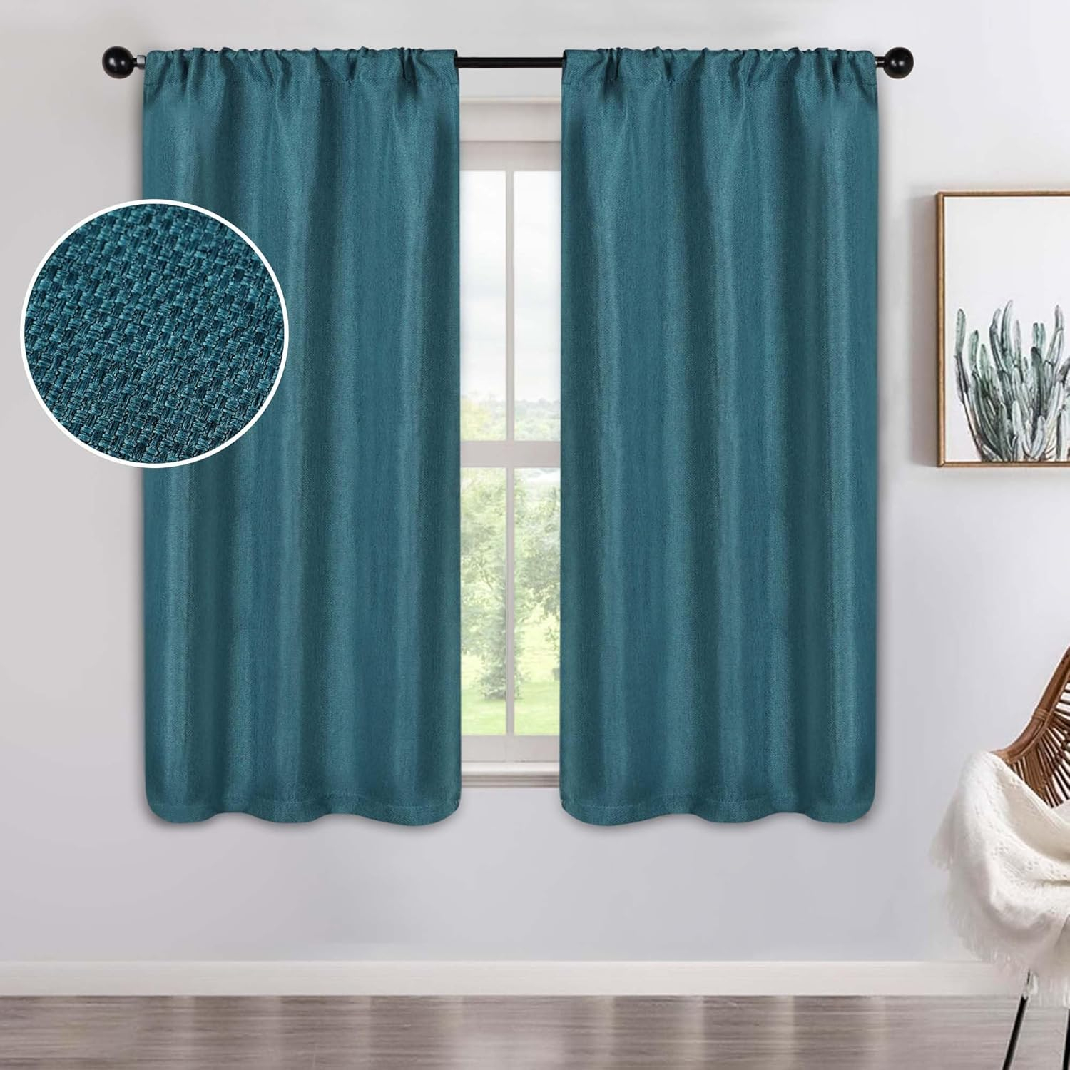 Superior Jaxon Blackout Curtains, Rod Pocket, Set of 2, 26" x 63", Deep Sea