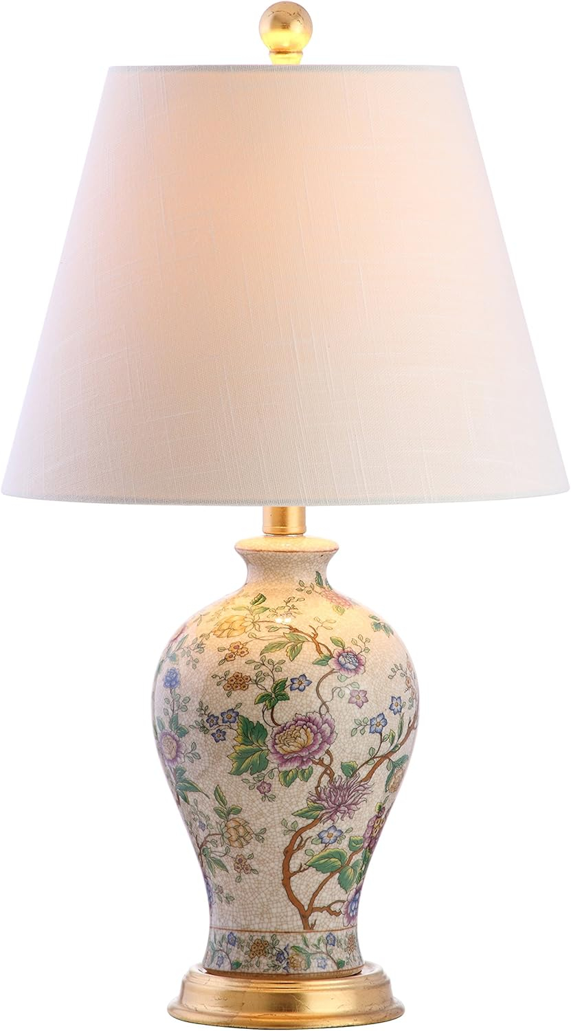 JONATHAN Y JYL3009A Grace 24" French Country Cottage Ceramic/Iron Floral Urn LED Table Lamp, Classic, Traditional, Transitional for living room, dinning room, bedroom Bulb Included, Multi/Gold
