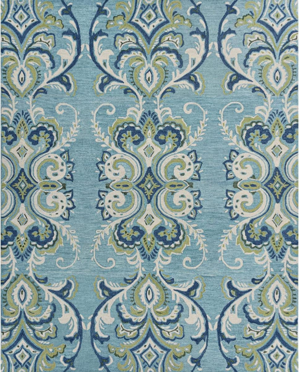 Adelaide Hand Hooked Aqua/Green/Ivory Wool Rug