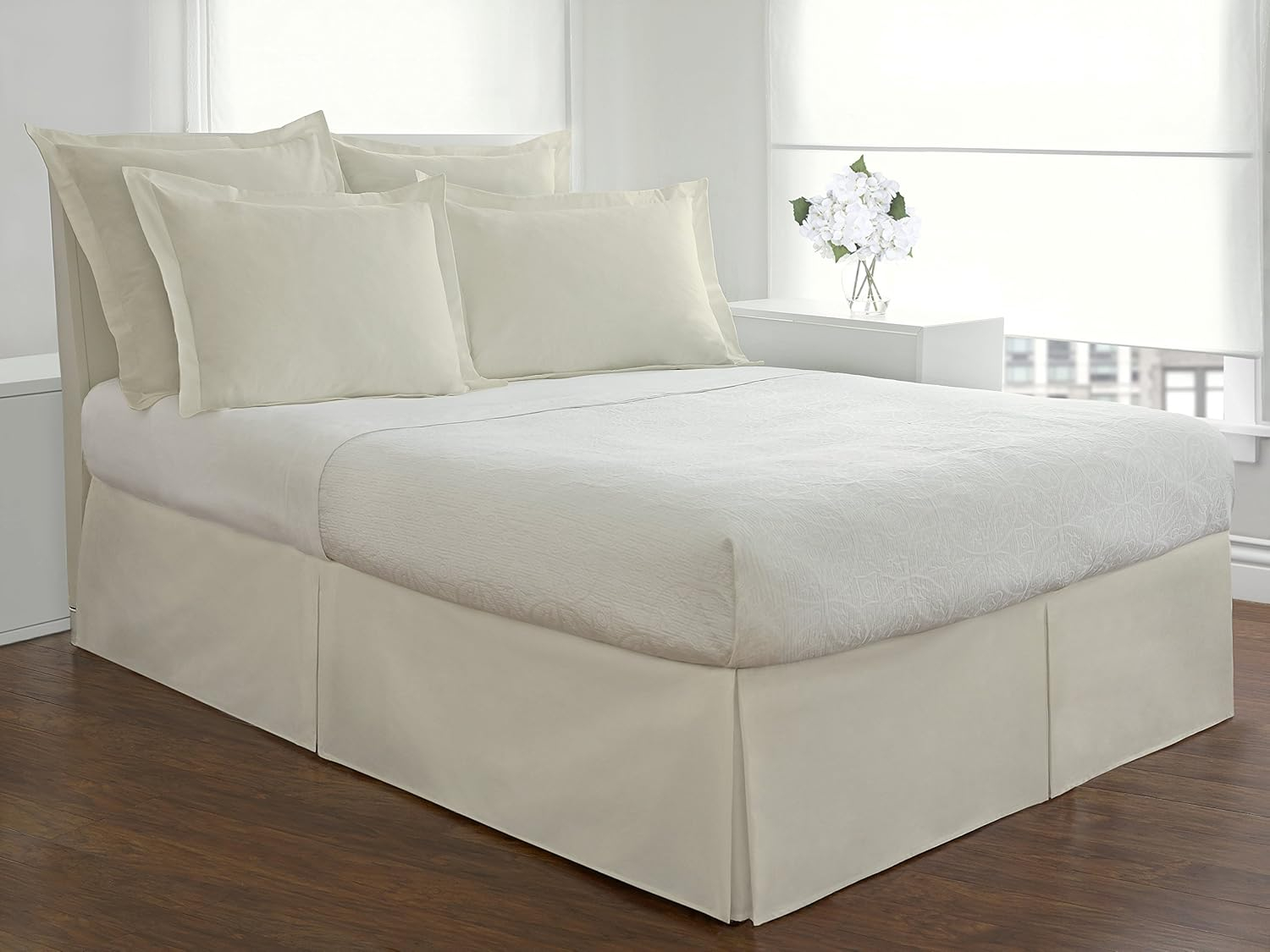 Luxury Hotel Microfiber Tailored Style Bed Skirt with Classic 14 Inch Drop Length, Full, Ivory