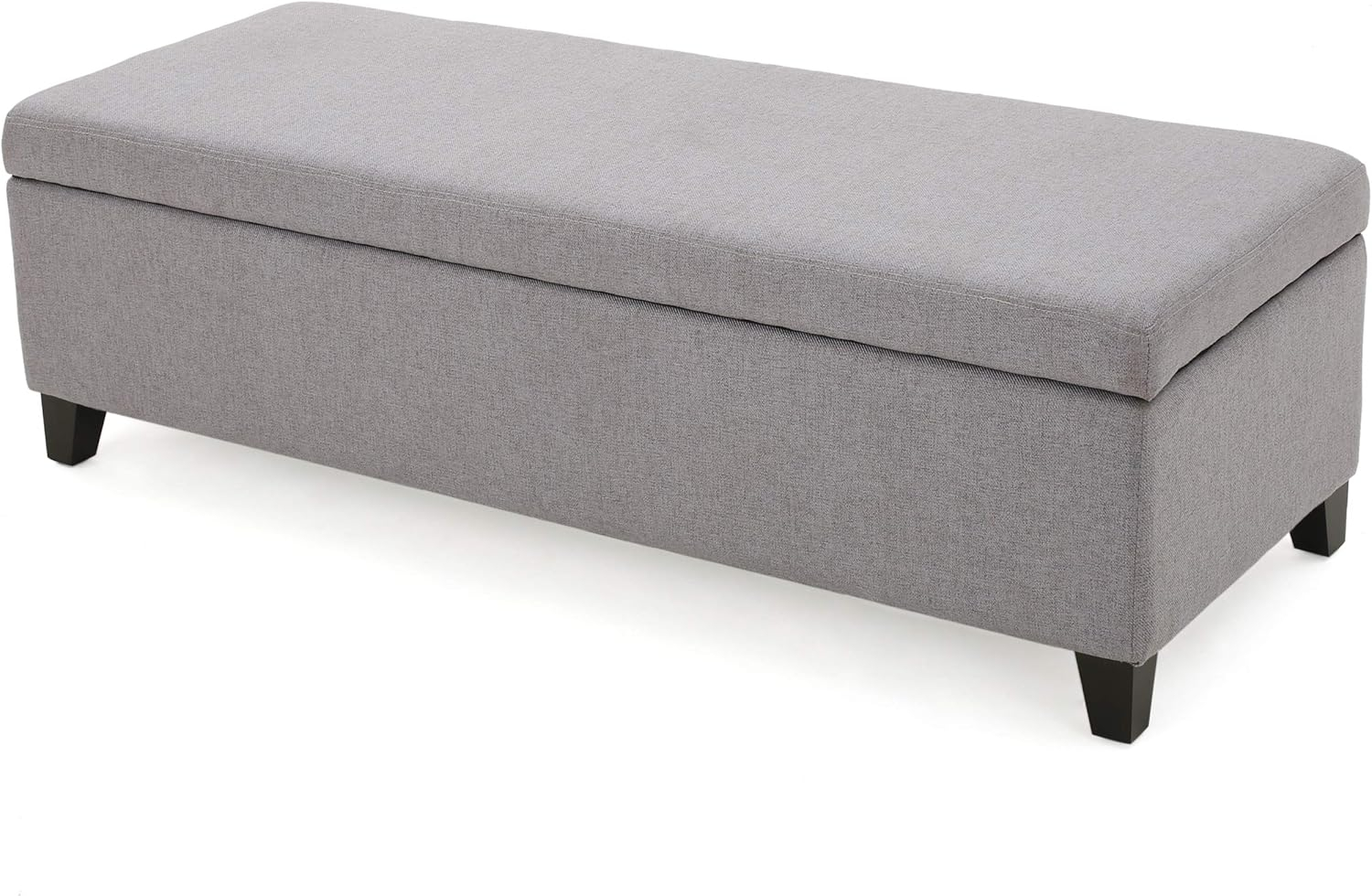 Christopher Knight Home Gable Fabric Storage Ottoman, Light Grey, Dimensions: 19.25”D x 50.75”W x 16.00”H