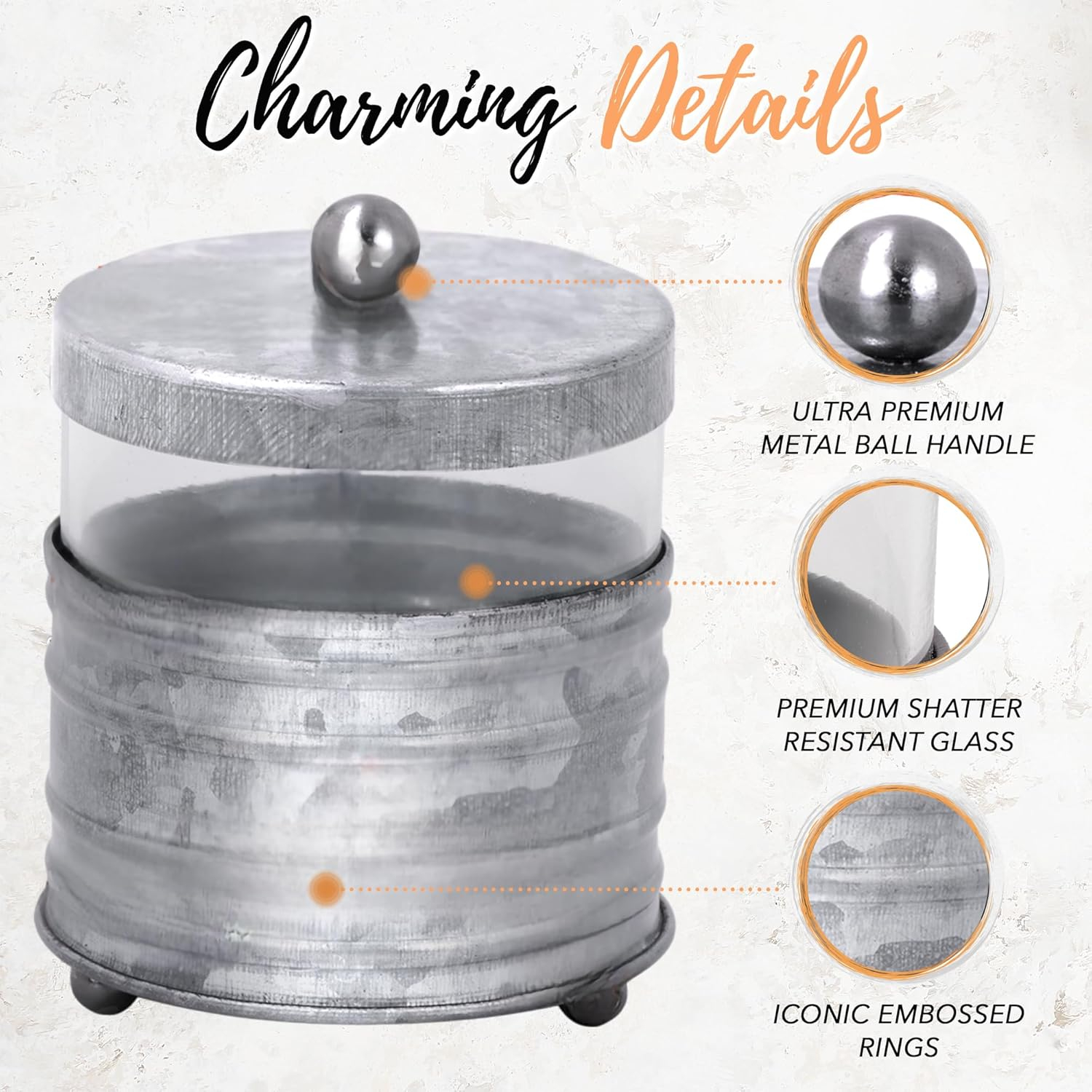 Autumn Alley Glass and Galvanized Bathroom Jars with Ball Handles – Farmhouse Qtip and Cotton Ball Storage