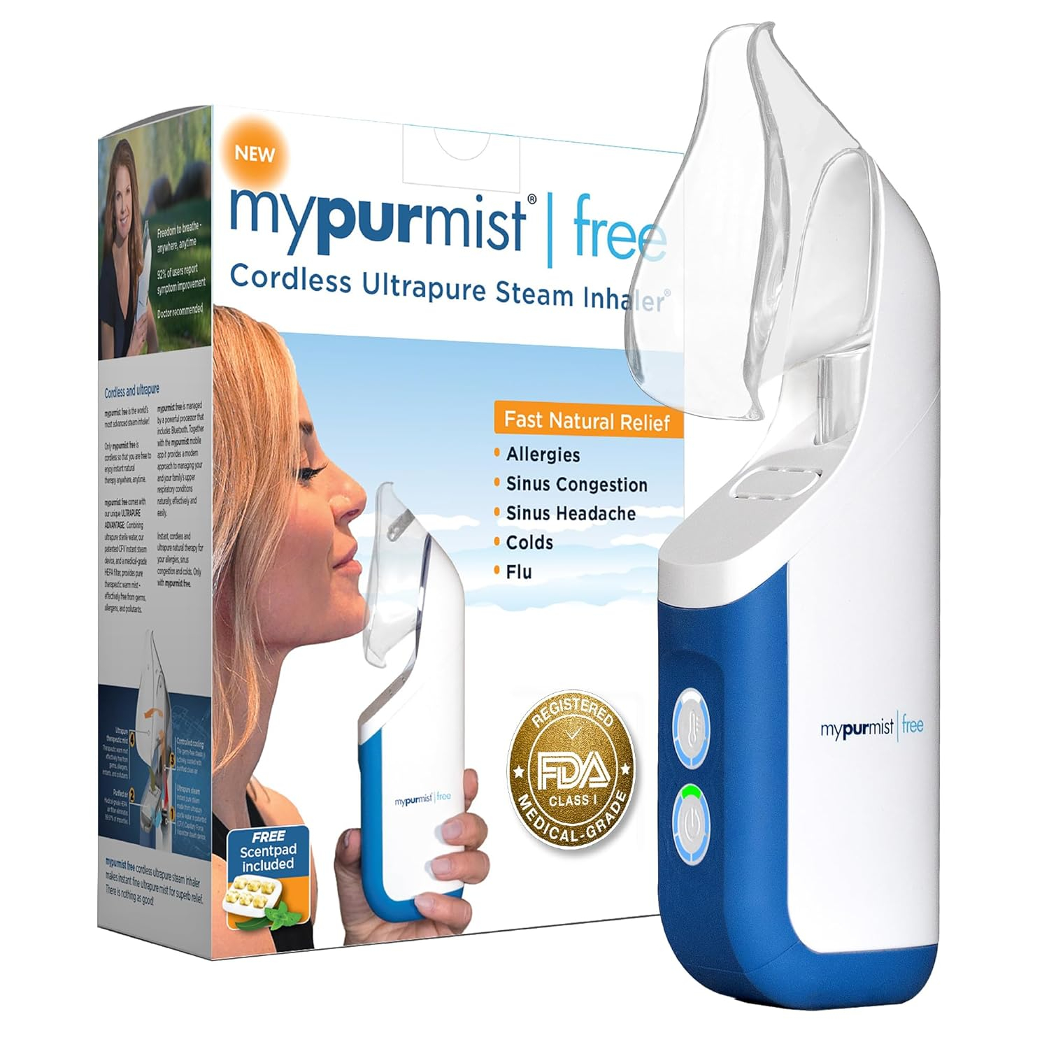 New! Mypurmist Free Ultrapure Handheld Personal Steam Inhaler, Vaporizer and Humidifier(Cordless)