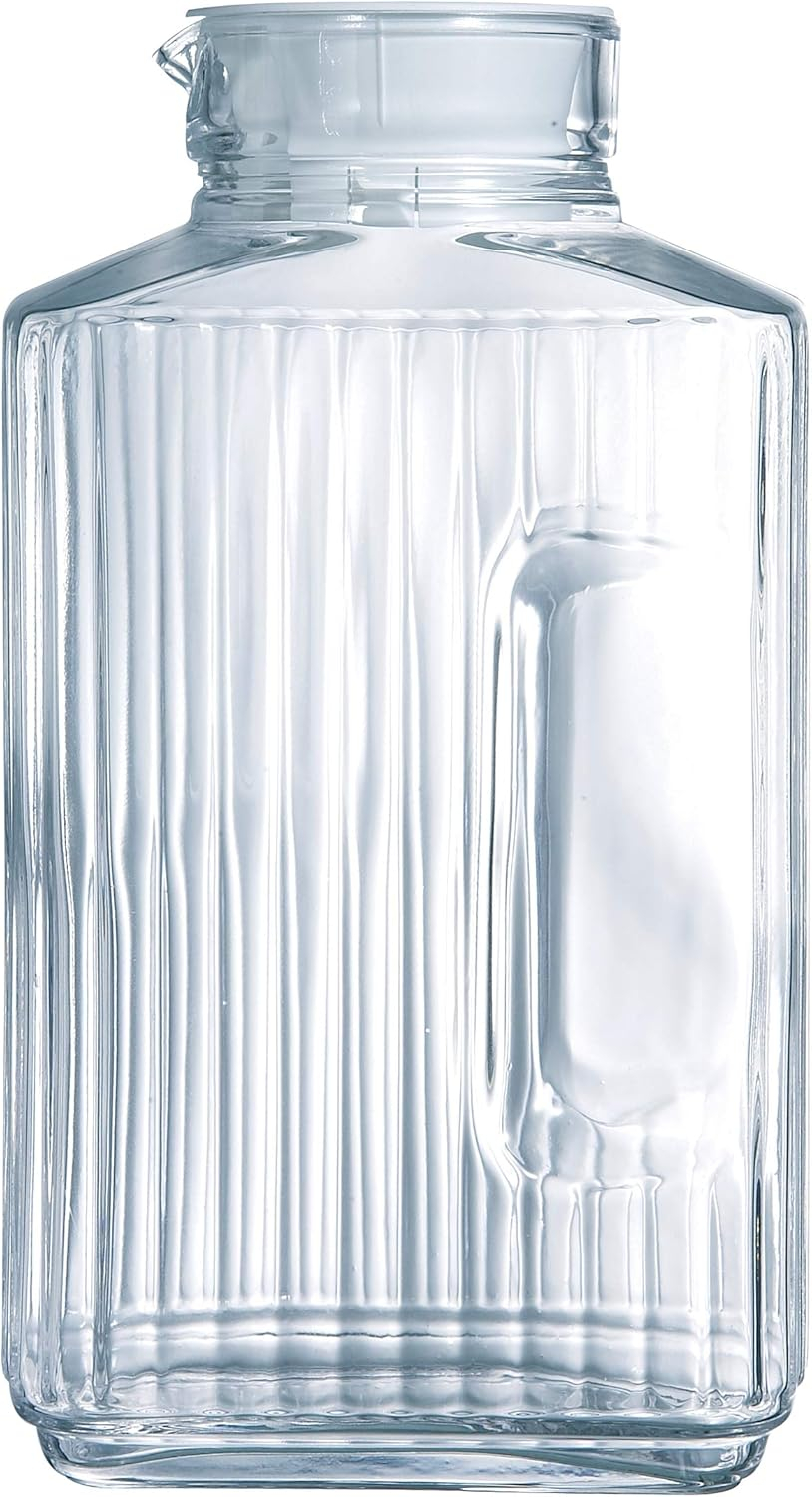 Luminarc Quadro 2-Liter Glass Pitcher with Lid, 67.5 Ounce, Clear/White