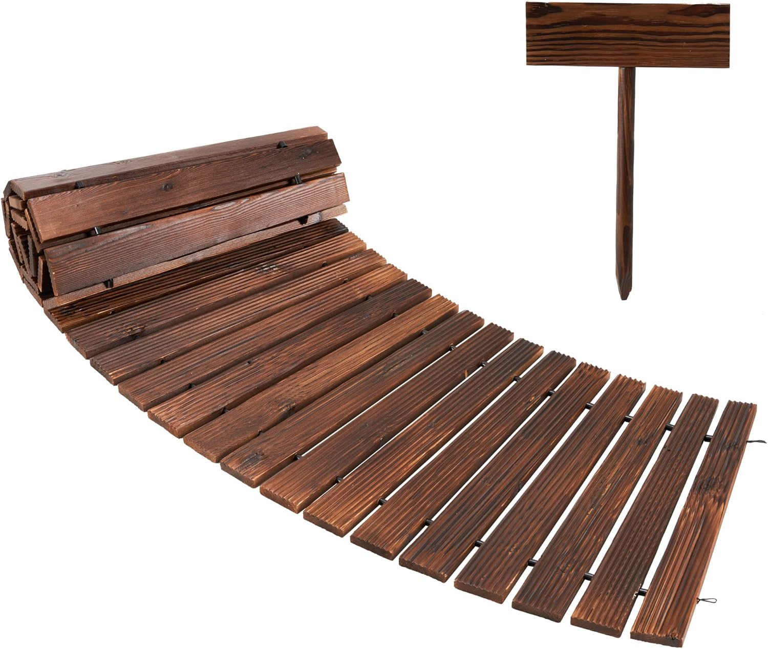 LINSHRY 12FT Wooden Garden Pathway, Outdoor Roll Out Decorative Garden Walkway, Weather-Resistant Non-Slip Hardwood Pathway for Backyard, Beach, Wedding Party Paths