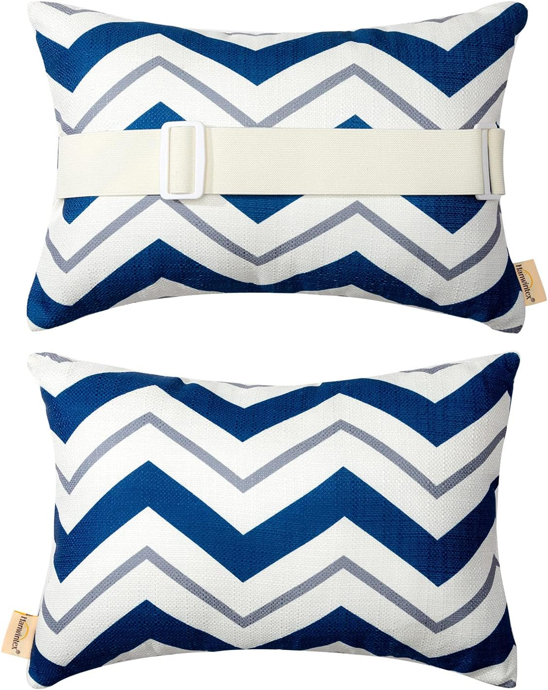 Outdoor Pillows for Lounge Chair Head Resting, Small Square Decotative Pillow with Adjustable Stripe for Recliner, Office Chair,Car Seat,Sofa Neck or Lumbar Attachment,Waterproof 2pack