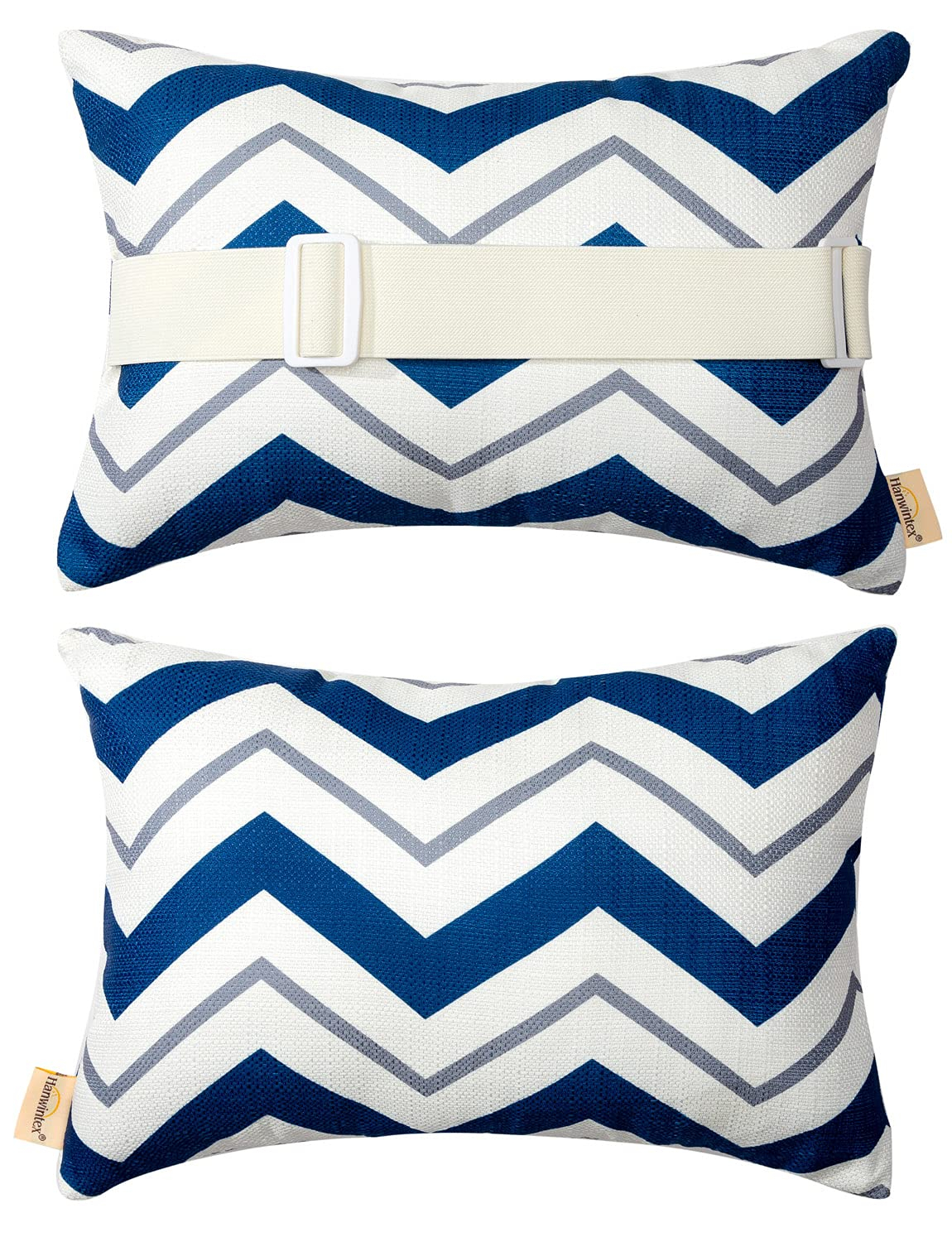 Outdoor Pillows for Lounge Chair Head Resting, Small Square Decotative Pillow with Adjustable Stripe for Recliner, Office Chair,Car Seat,Sofa Neck or Lumbar Attachment,Waterproof 2pack