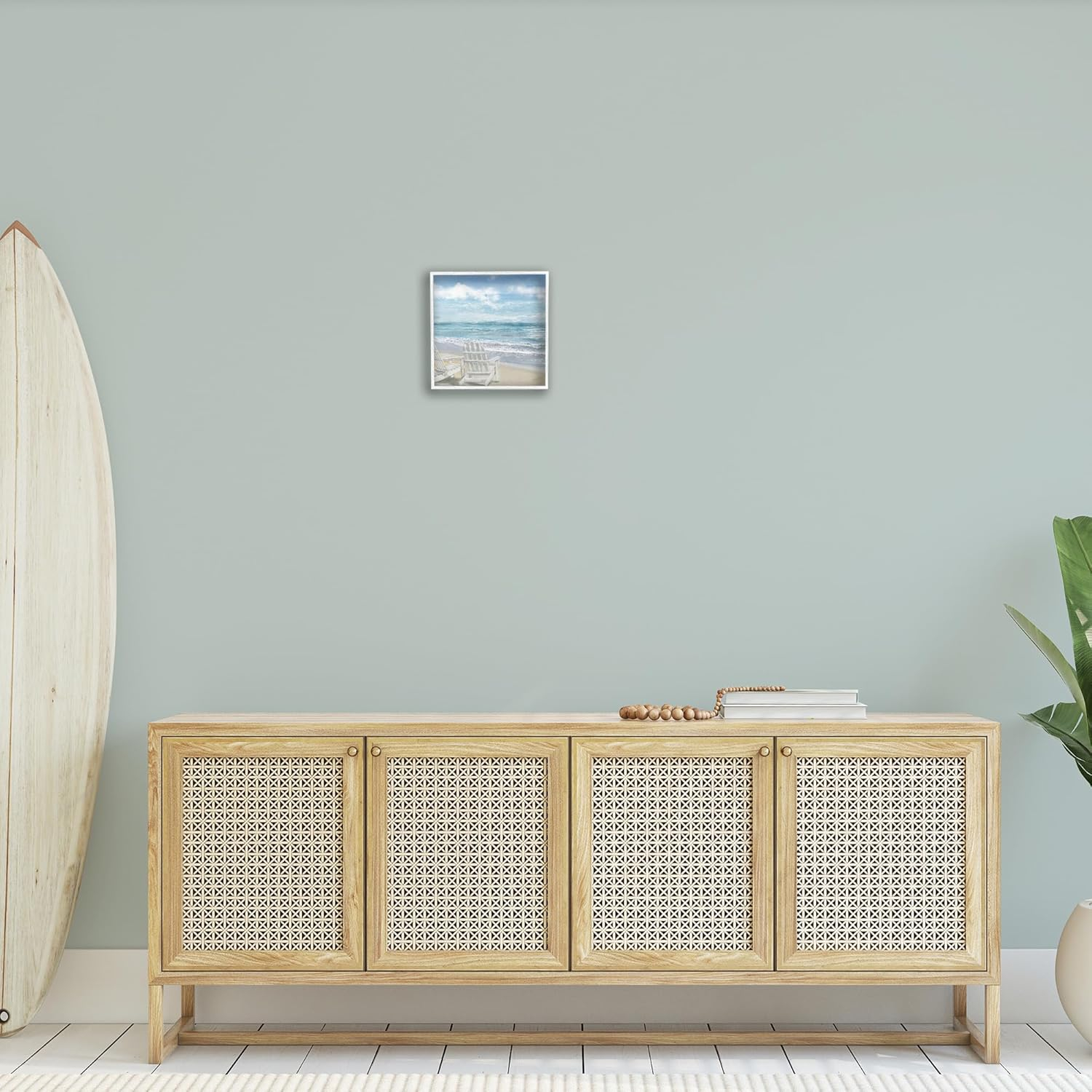 Stupell Industries White Adirondack Chairs on the Beach Painting, 12 x 12,Design by Main Line Studio