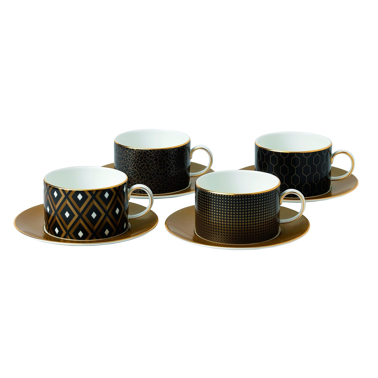 Gio Gold Geometric Pattern Teacup & Saucer Set of 4