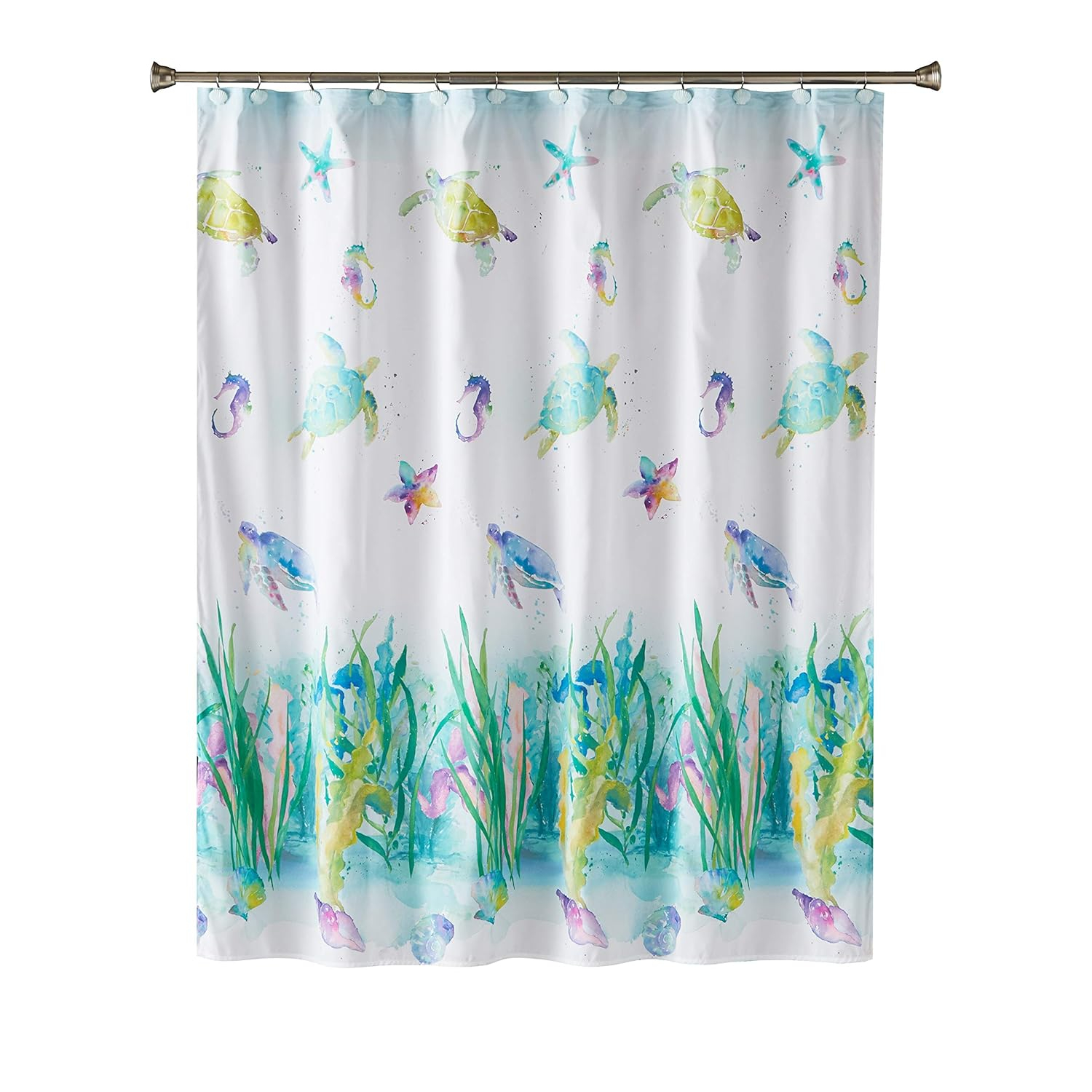 SKL Home Watercolor Ocean Fabric Shower Curtain, Multicolor, 70" x 72"
