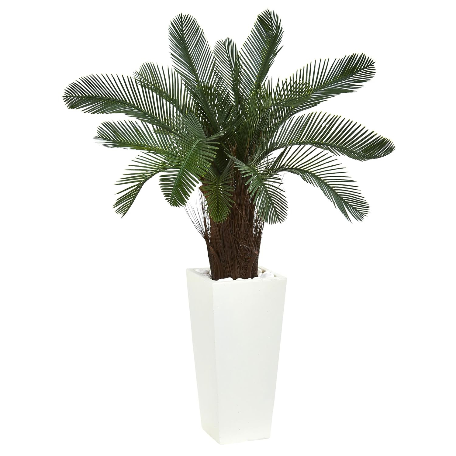 Nearly Natural 40in. Cycas Artificial Tree in White Tower Planter UV Resistant (Indoor/Outdoor)