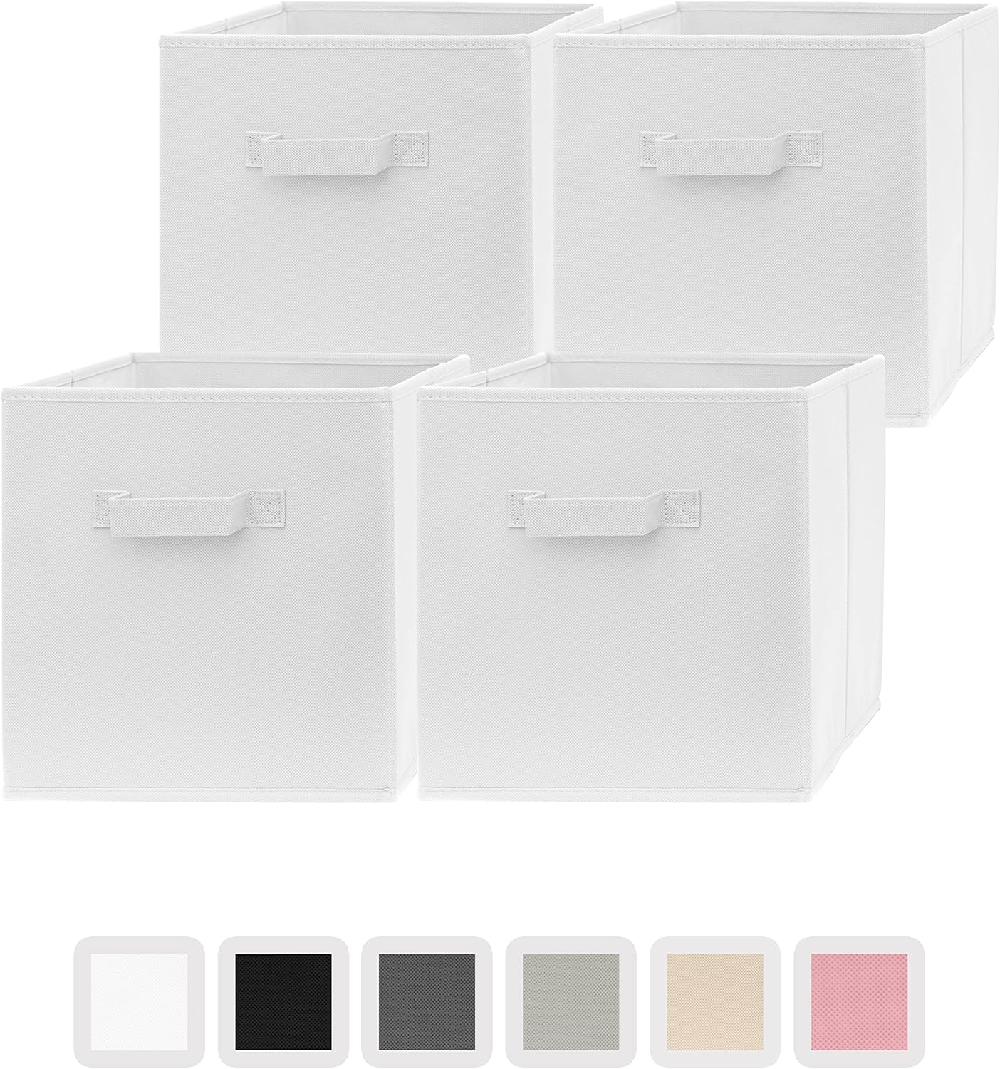 Pomatree 13x13x13 Inch Storage Cubes - 4 Pack - Large and Sturdy Storage Bins | Dual Handles, Foldable | Cube Organizer Bin | Fabric Baskets for Organizing Closet, Clothes and Toys (White)