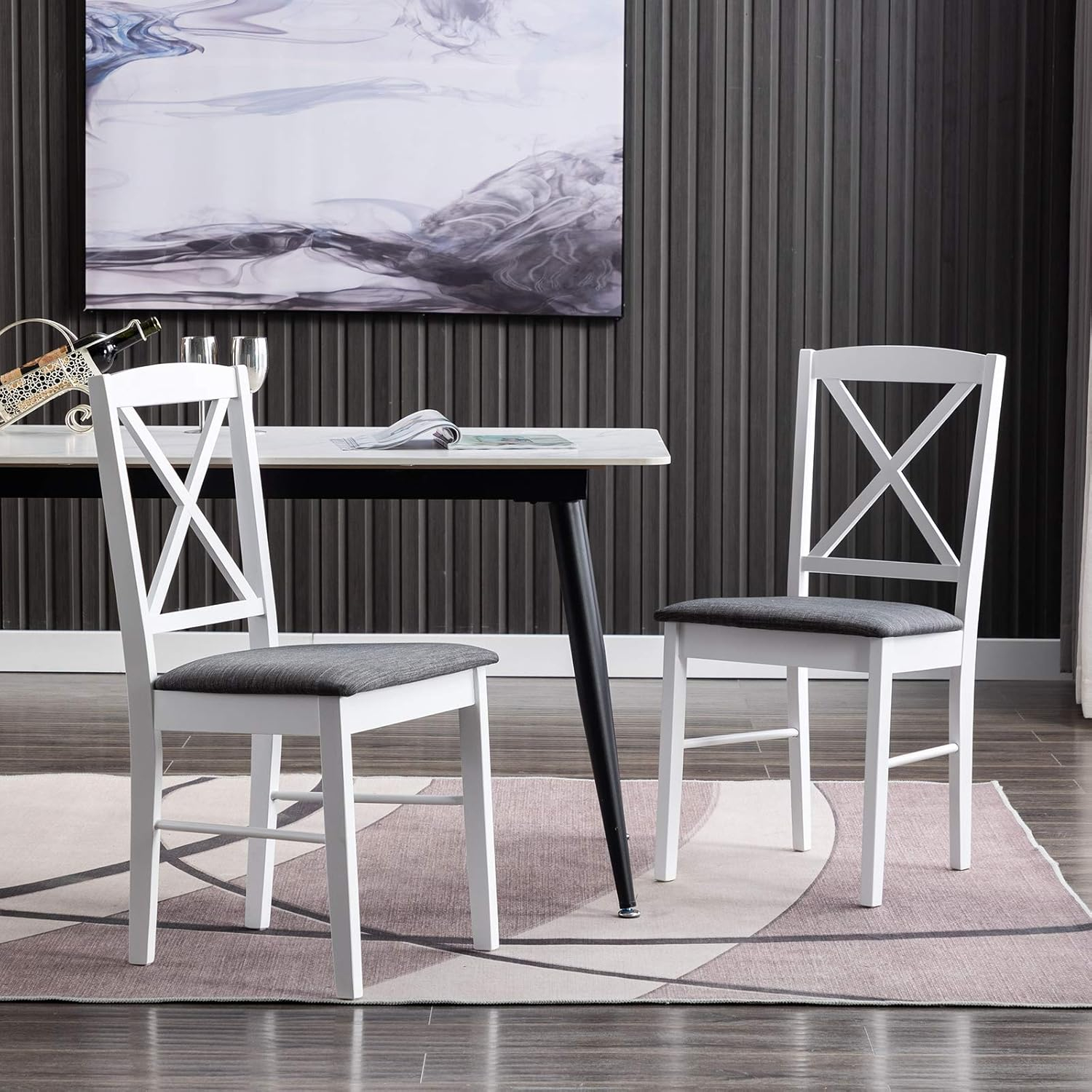 Duhome Set of 2 Dining Chairs with Solid Wood Linen Upholstered Armless Cross back for Dining Room Kitchen White 2 Pack