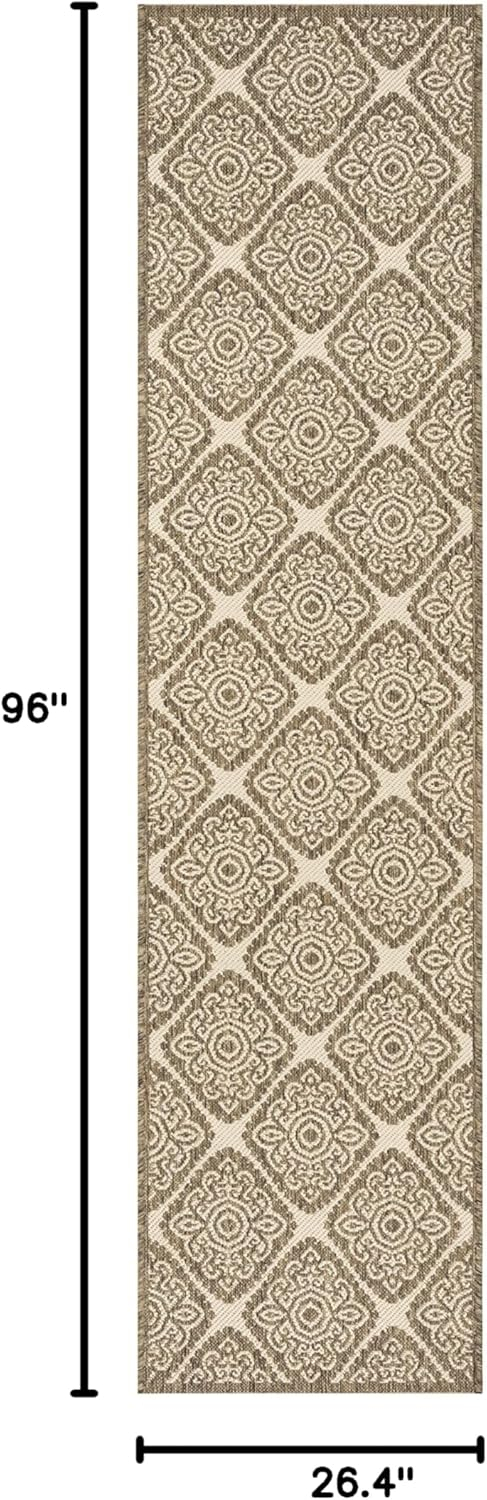 Cream Beige Flat Woven Geometric Synthetic Runner Rug