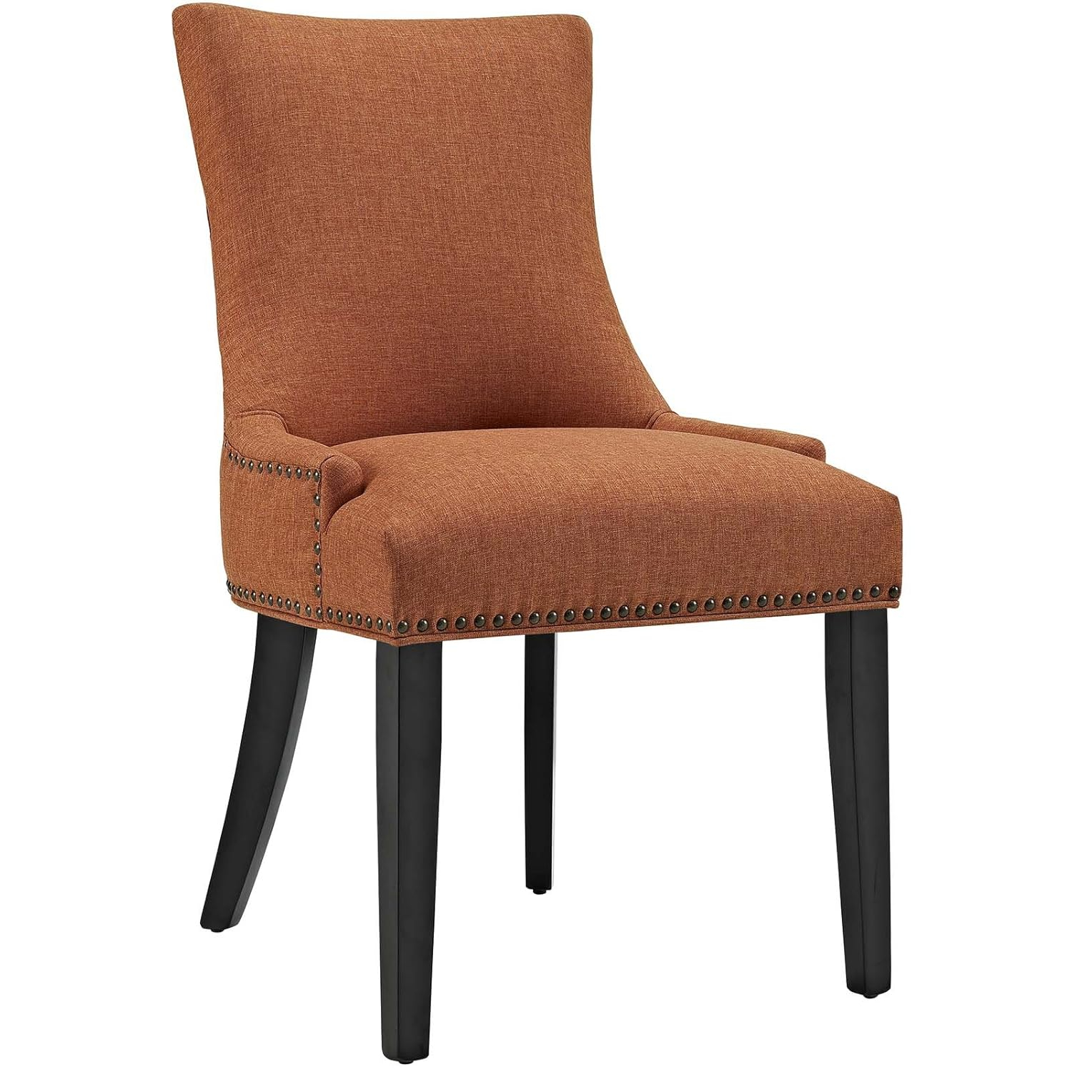Orange Upholstered Leather and Wood Side Chair