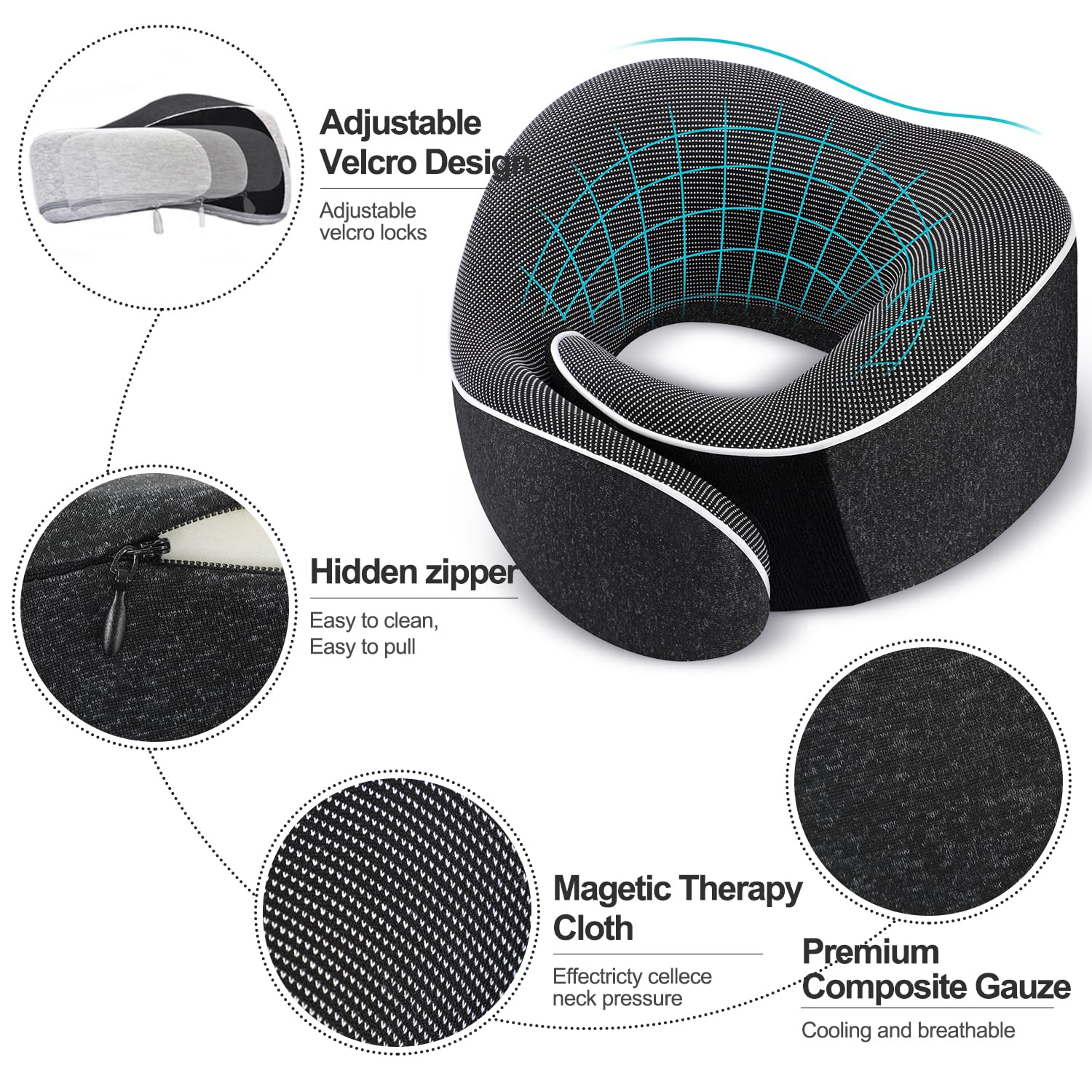 Travel Pillow, Best Memory Foam Neck Pillow Head Support Soft Pillow for Sleeping Rest, Airplane Car & Home Use (1Black)