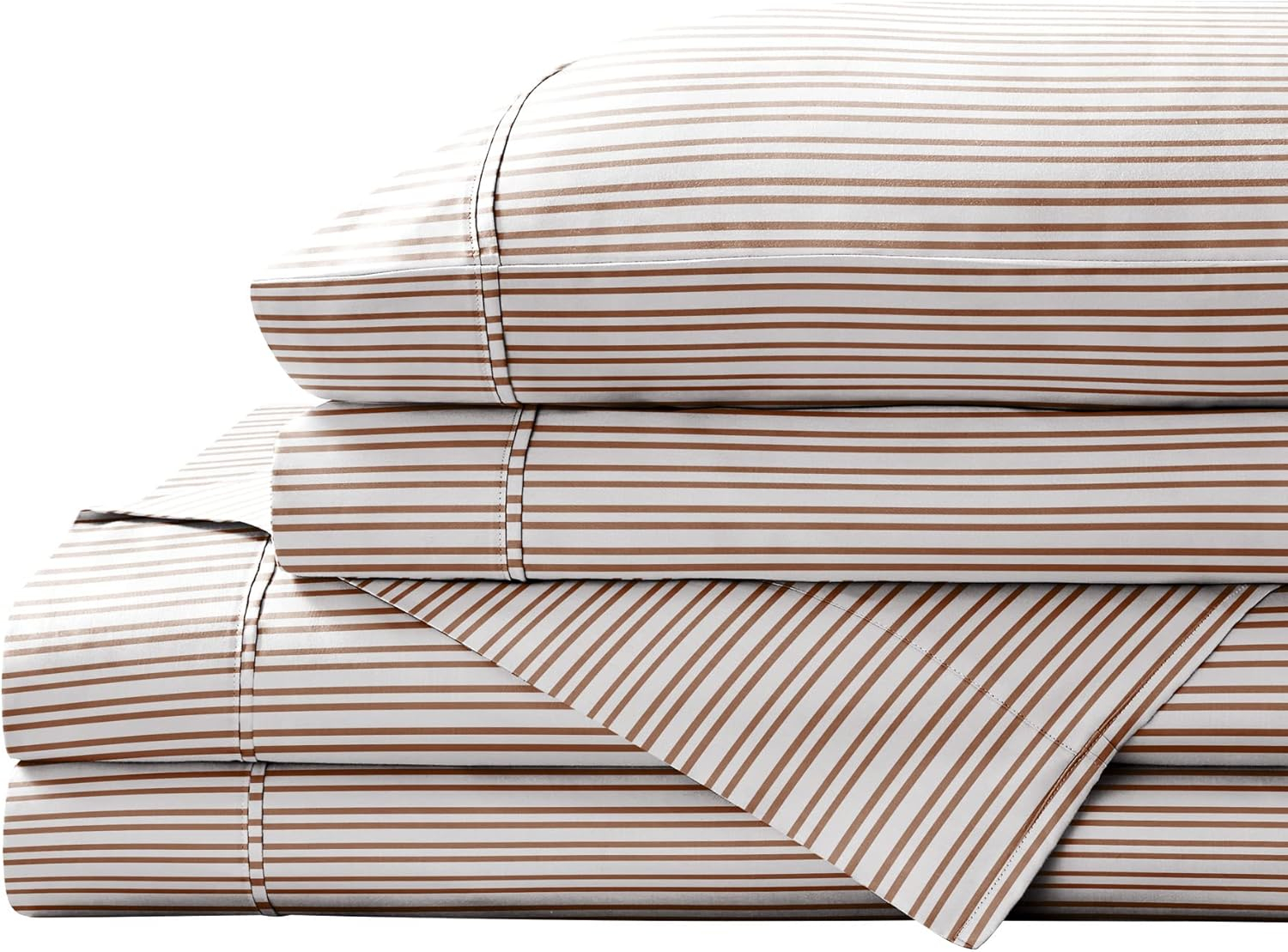 Brielle Home Printed 100% Cotton Percale Sheet Set, Spice Pinstripe, Twin