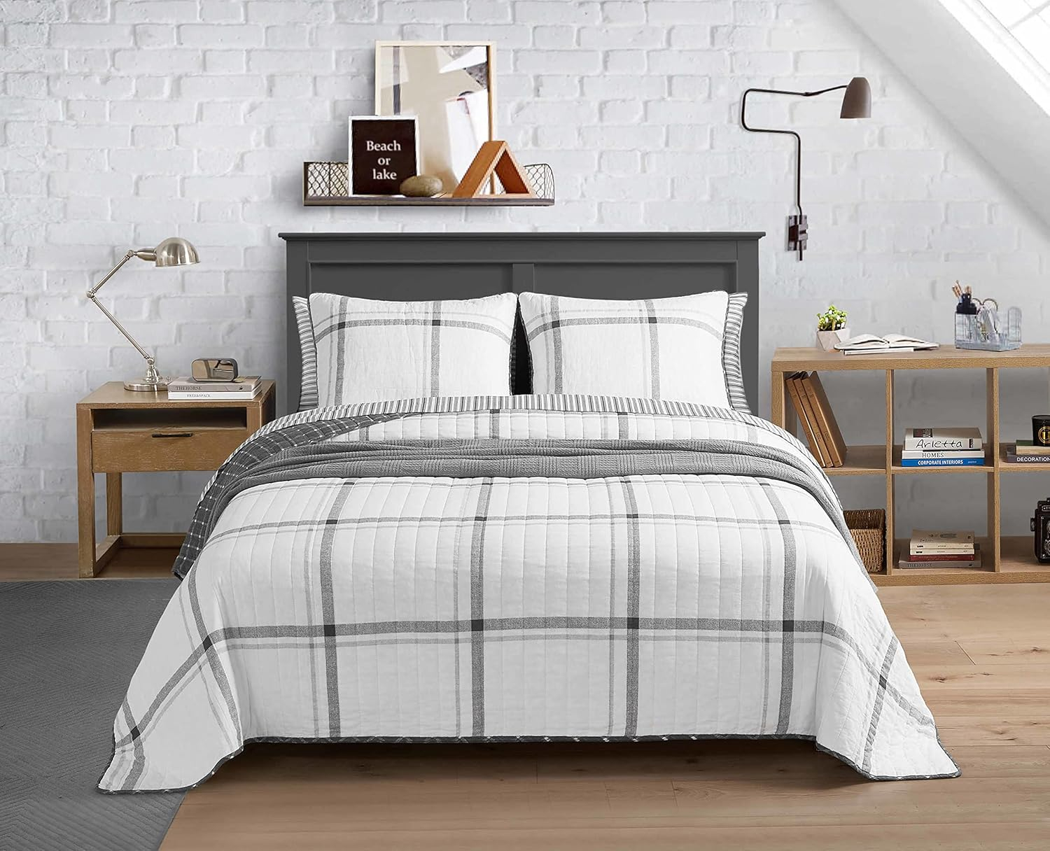 Heather Gray and White Cotton Full Quilt Set