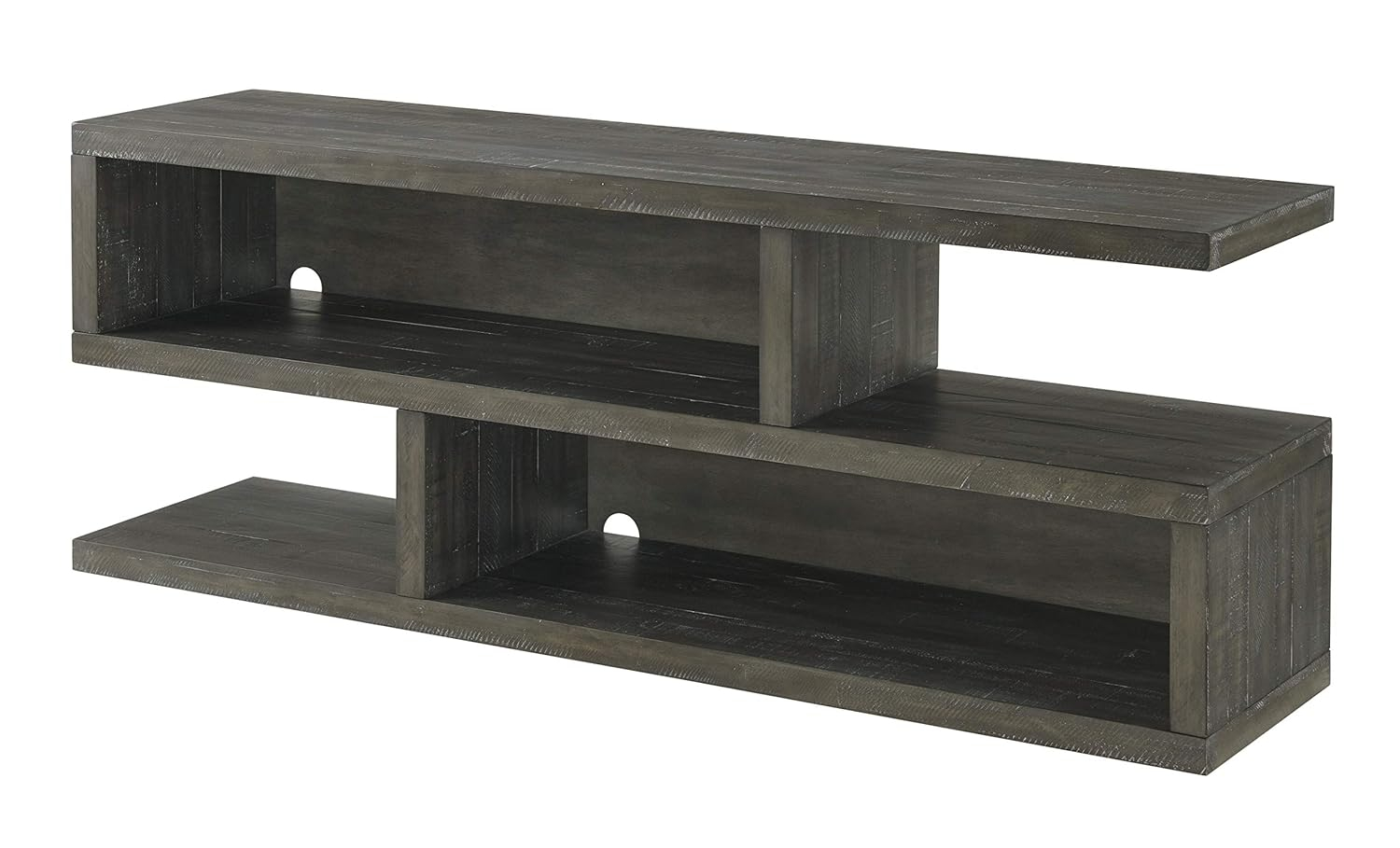 TV Stand with Cantilever Open Shelving and S Shape, Brown- Saltoro Sherpi