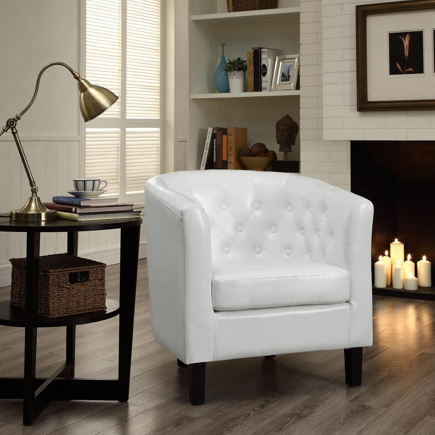 Modway Prospect Upholstered Fabric Contemporary Modern Accent Arm Chair in White Faux Leather
