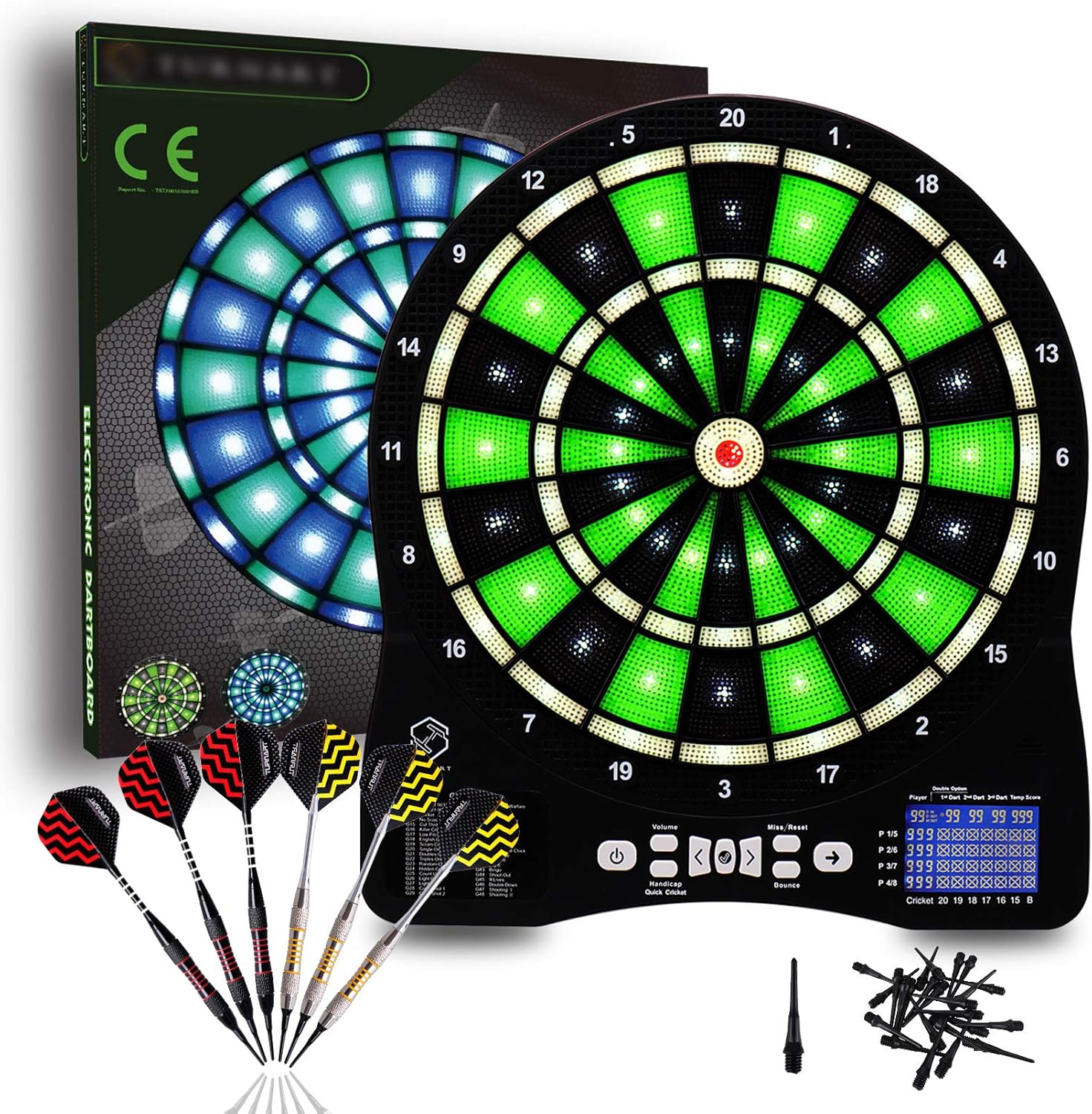 Turnart Electronic Dart Board,13 inch Illuminated Segments Light Based Games Electric Dartboard for Adults Tested Tough Segment for Enhanced Durability Professional with Scoring
