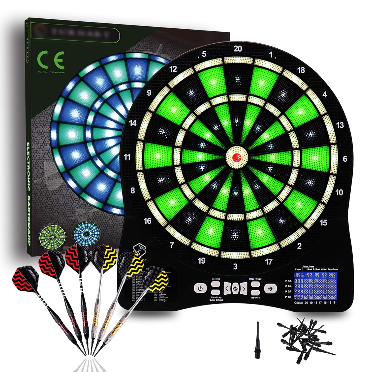 Turnart Electronic Dart Board,13 inch Illuminated Segments Light Based Games Electric Dartboard for Adults Tested Tough Segment for Enhanced Durability Professional with Scoring