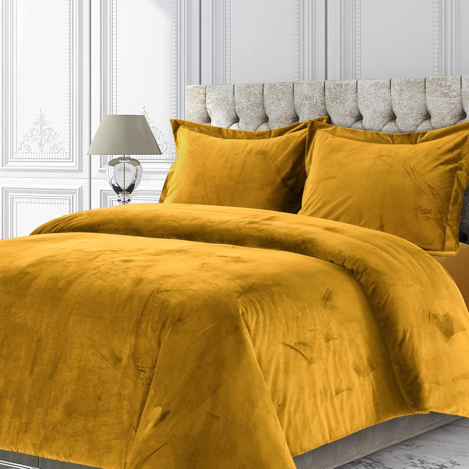 2pc Twin Venice Velvet Oversized Solid Duet Set Gold - Tribeca Living: Luxurious Polyester, Reversible, OEKO-TEX Certified