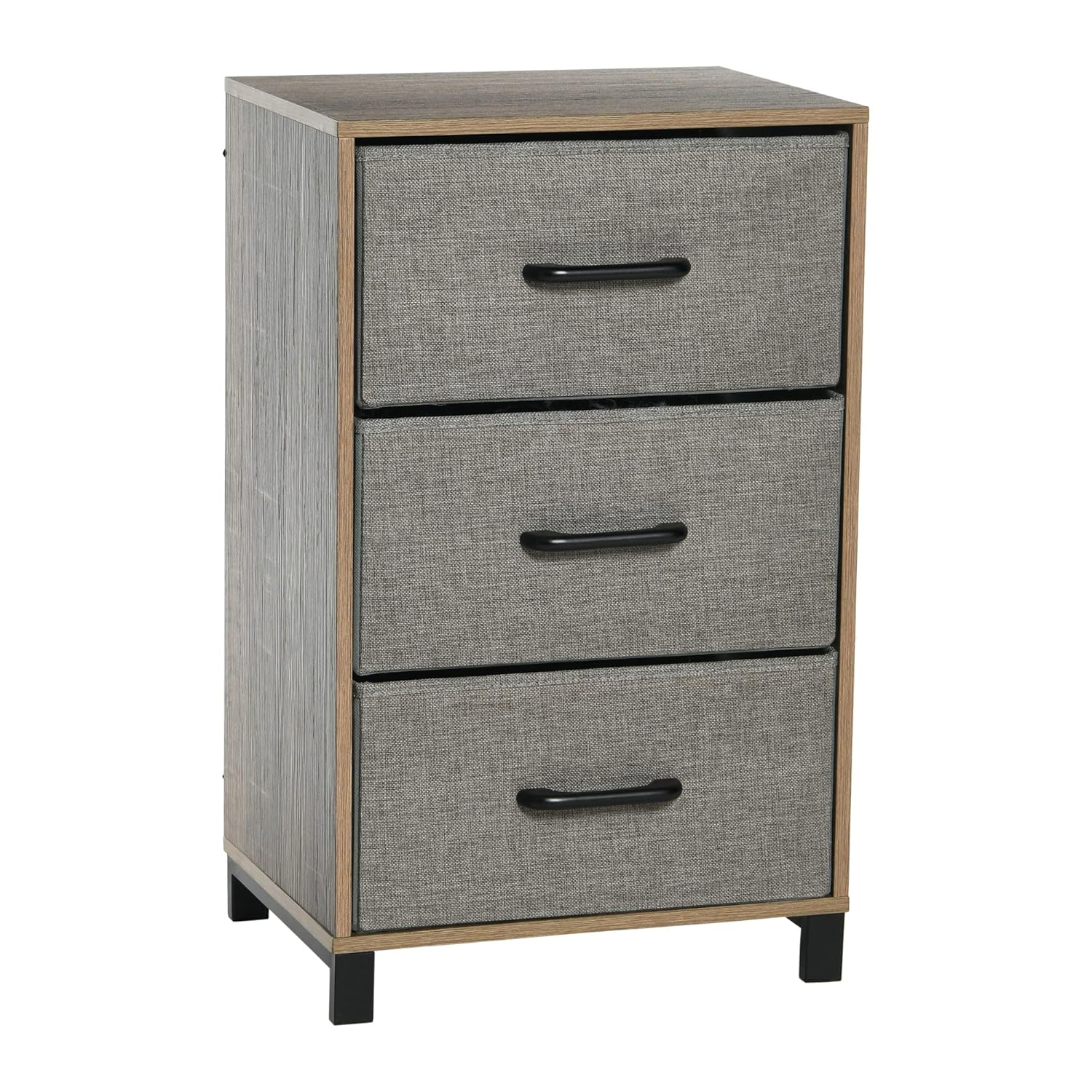 Household Essentials Dresser Nightstand Chest of Drawers Ashwood Rustic Wood Grain with 3 Grey Strorage Drawers